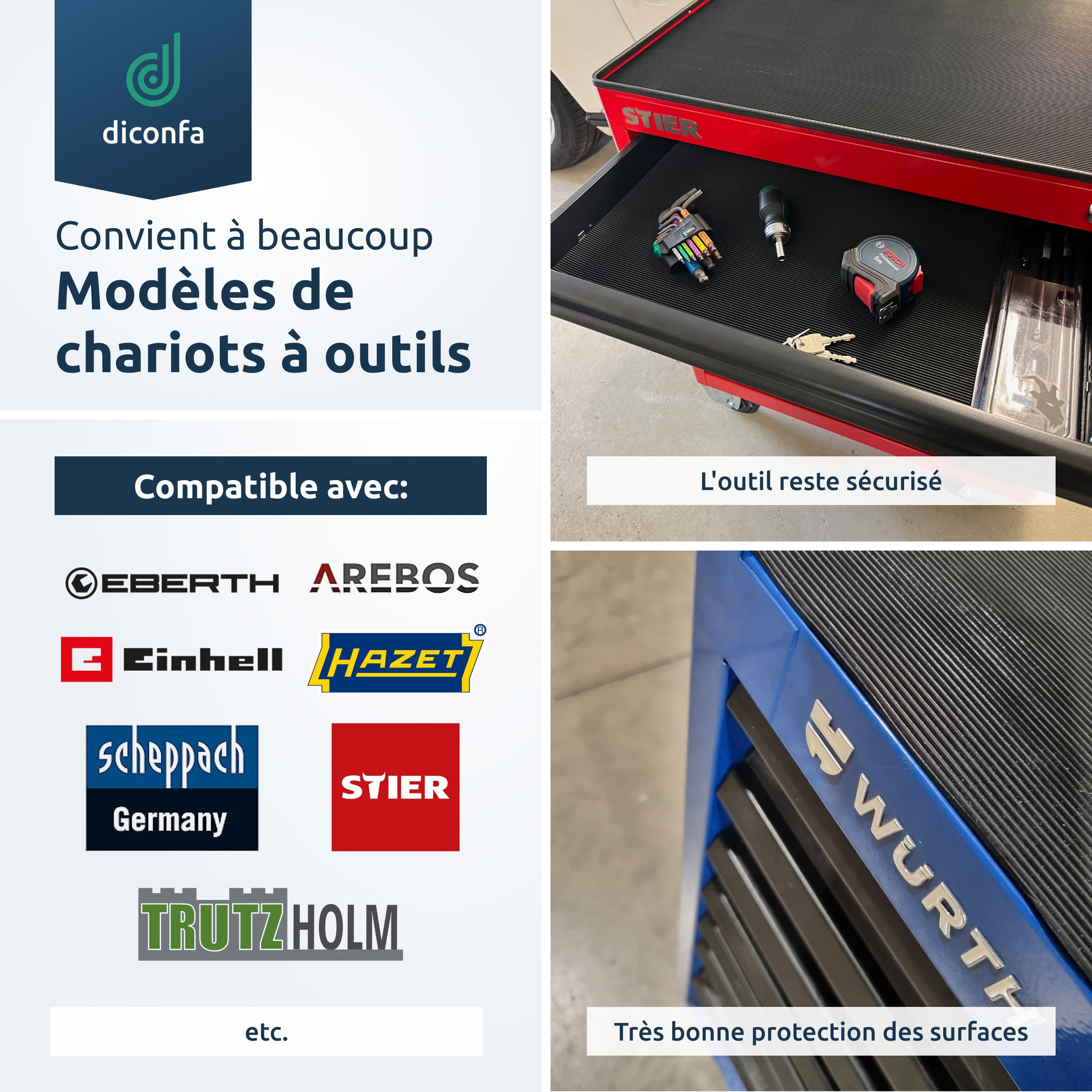 tapis pour tiroir d’atelier différentes tailles – résistant à l’huile