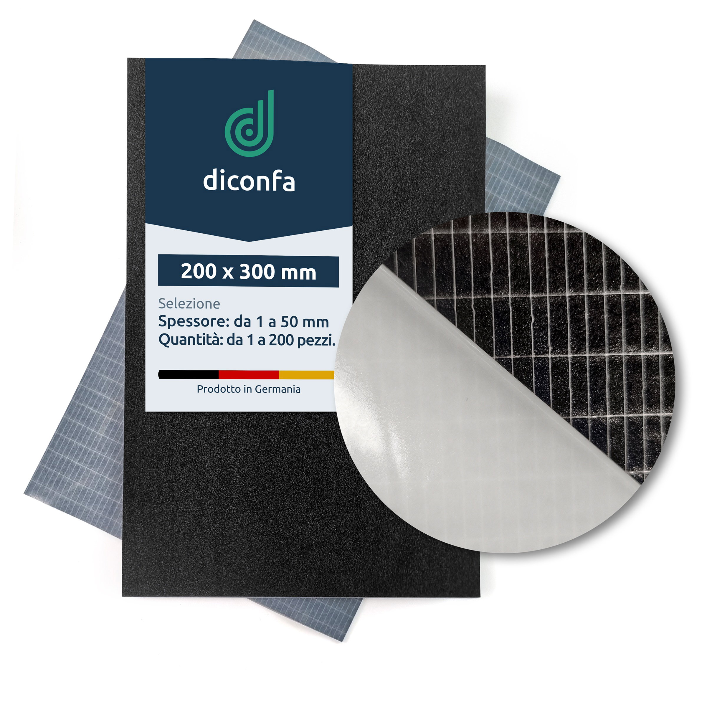 Lastra in schiuma di gomma cellulare EPDM ca. formato DIN A4 - autoadesiva
