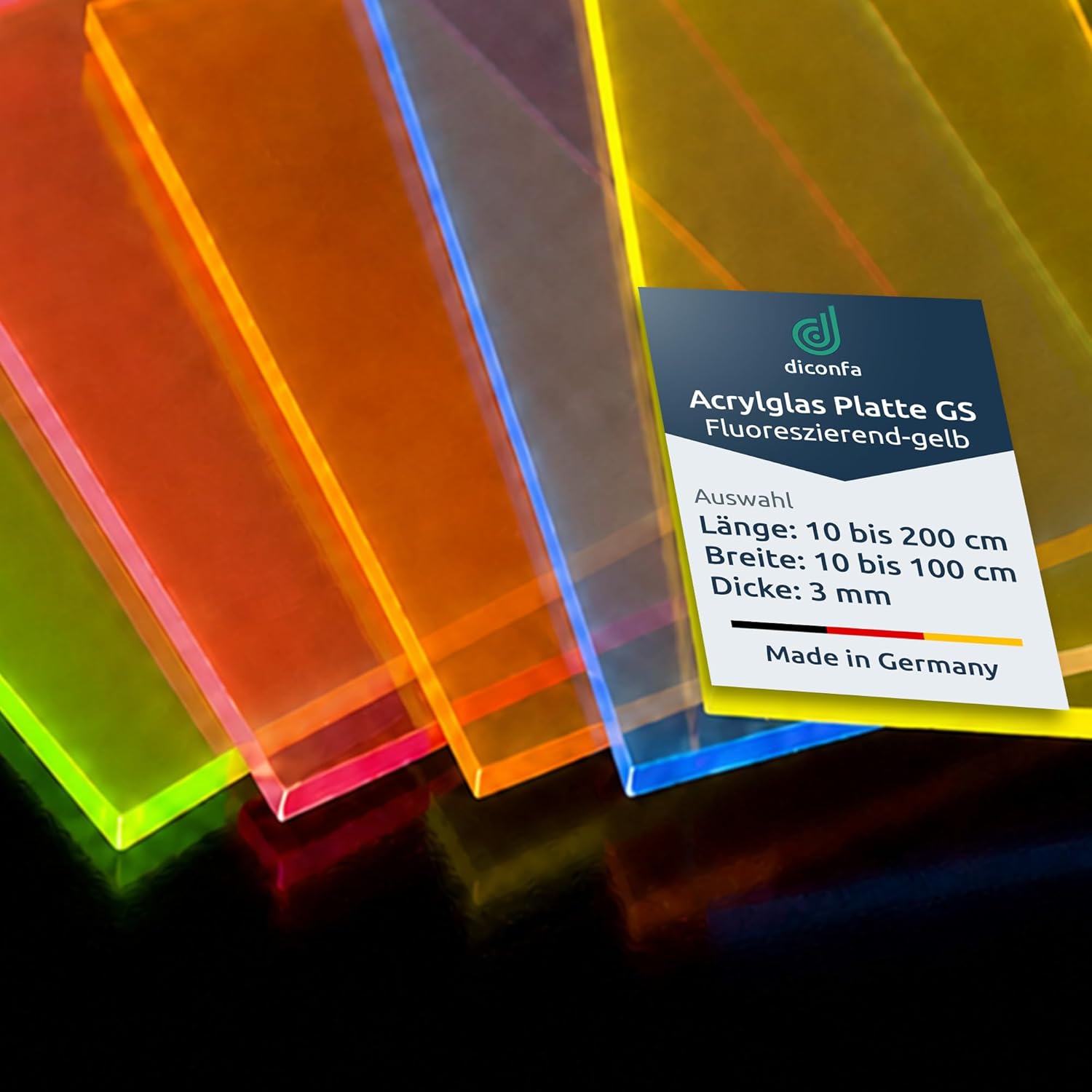 Acrylglas Platte GS 3 mm Gelb FLUORESZIEREND Neon