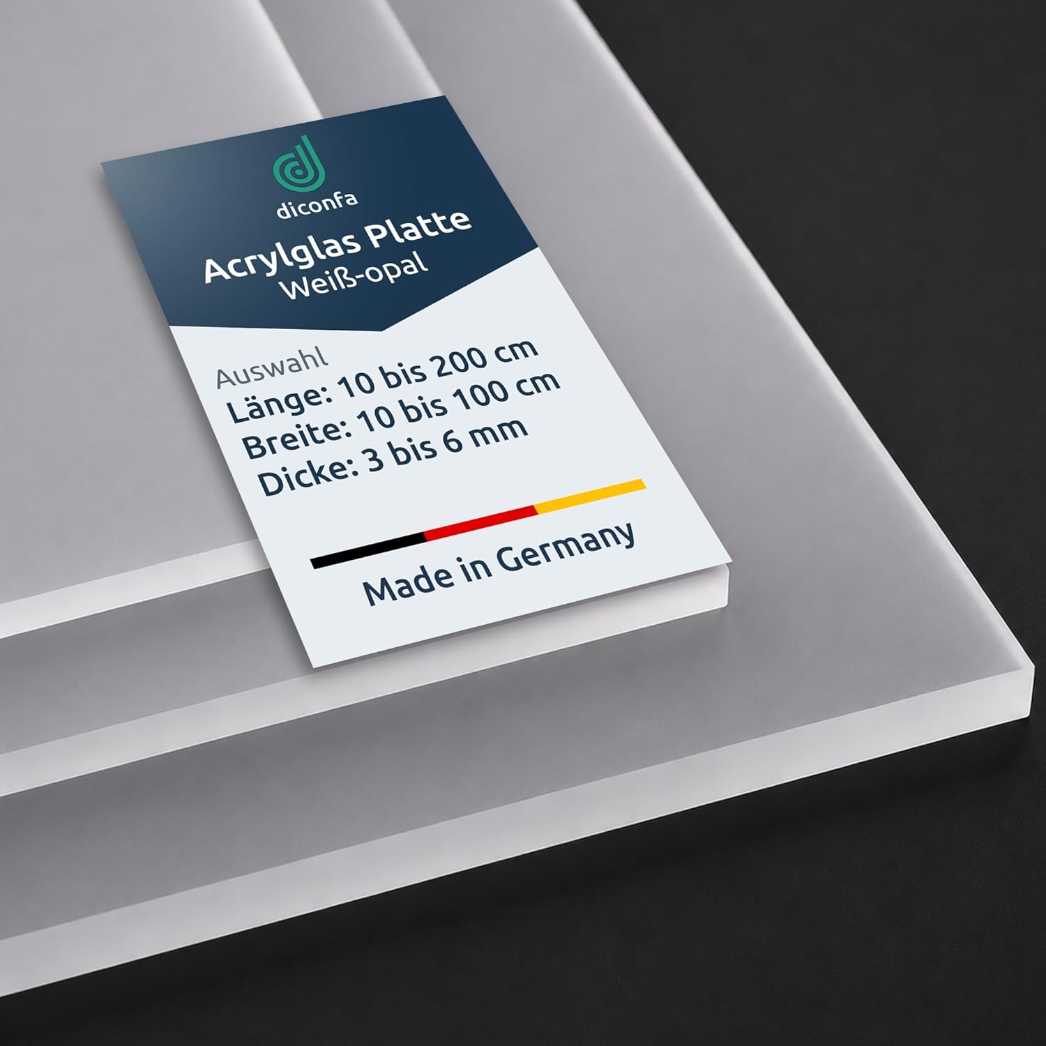 diconfa Plaque Verre Acrylique XT Opale Blanc Laiteux PMMA 25% Translucide 3–6 mm 100x100–1000x2000 mm