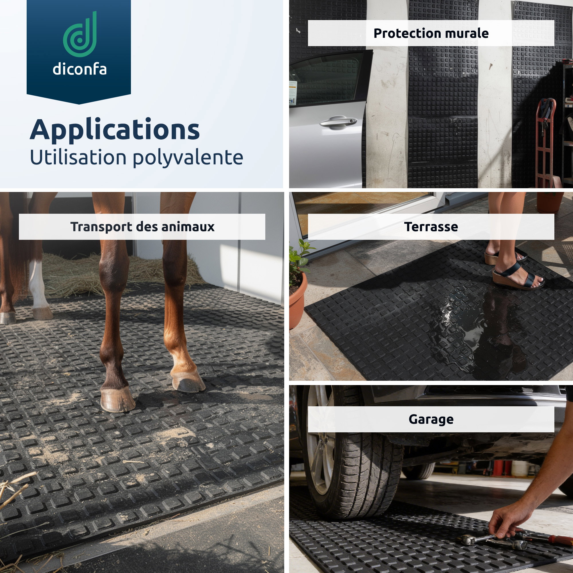 Tapis en caoutchouc à plots 8 mm avec renfort textile