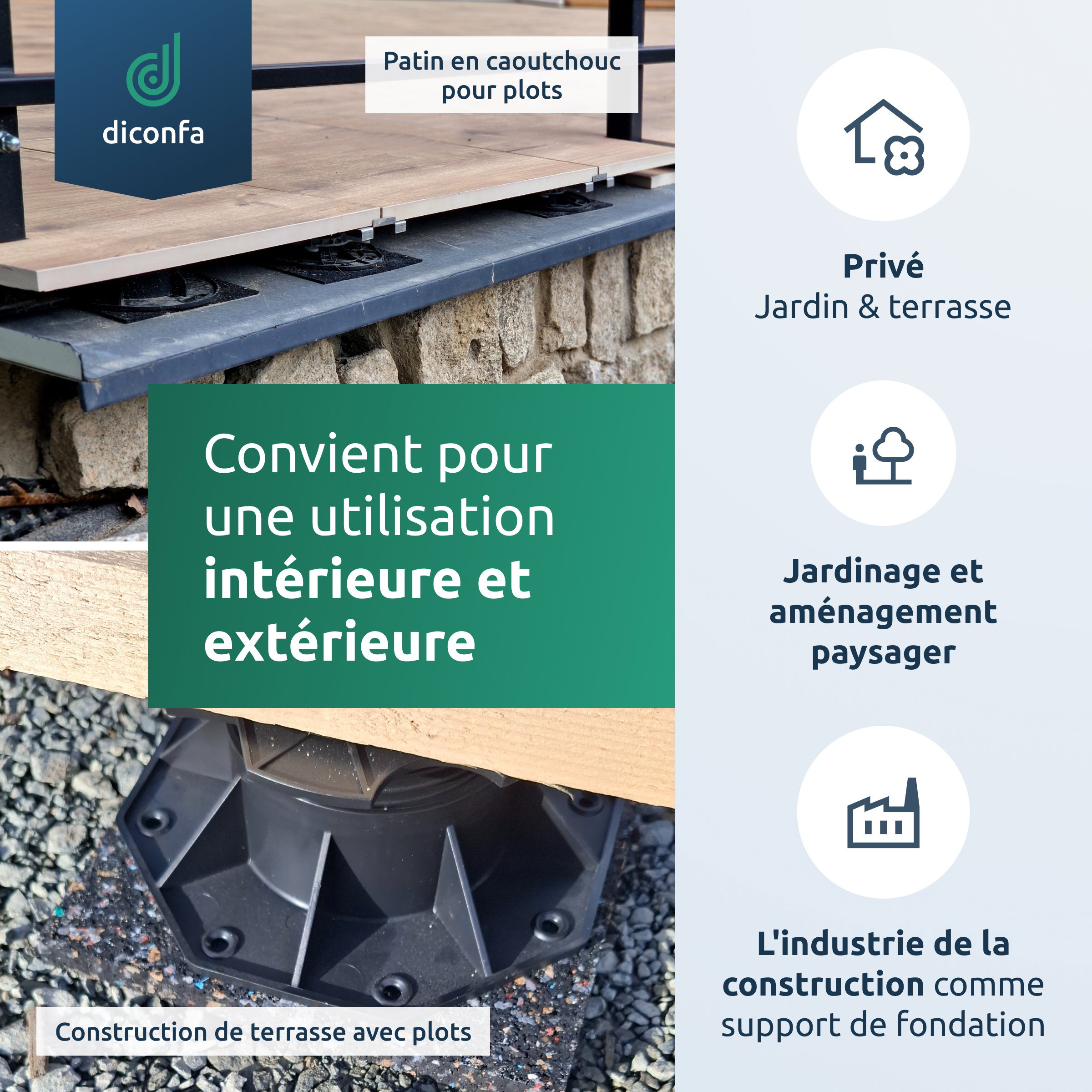 coussinets de terrasse en granulé de caoutchouc 180 x 180 mm