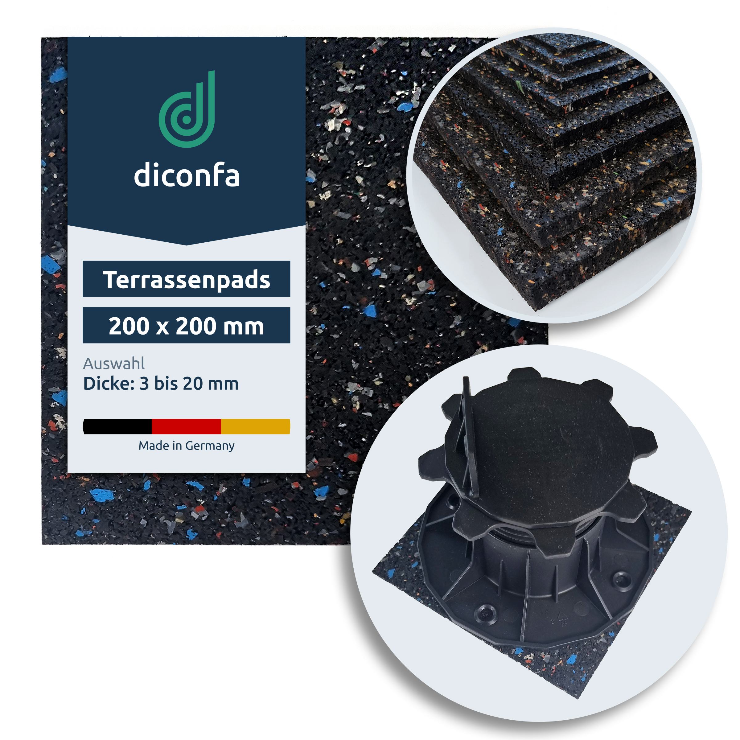 Terrassenpads Gummigranulat 200 x 200 mm