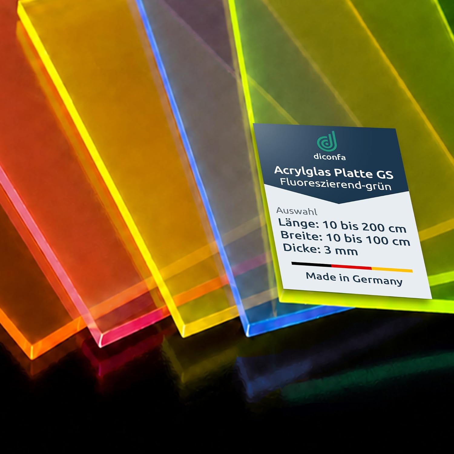 Acrylglas Platte GS 3 mm Grün FLUORESZIEREND Neon
