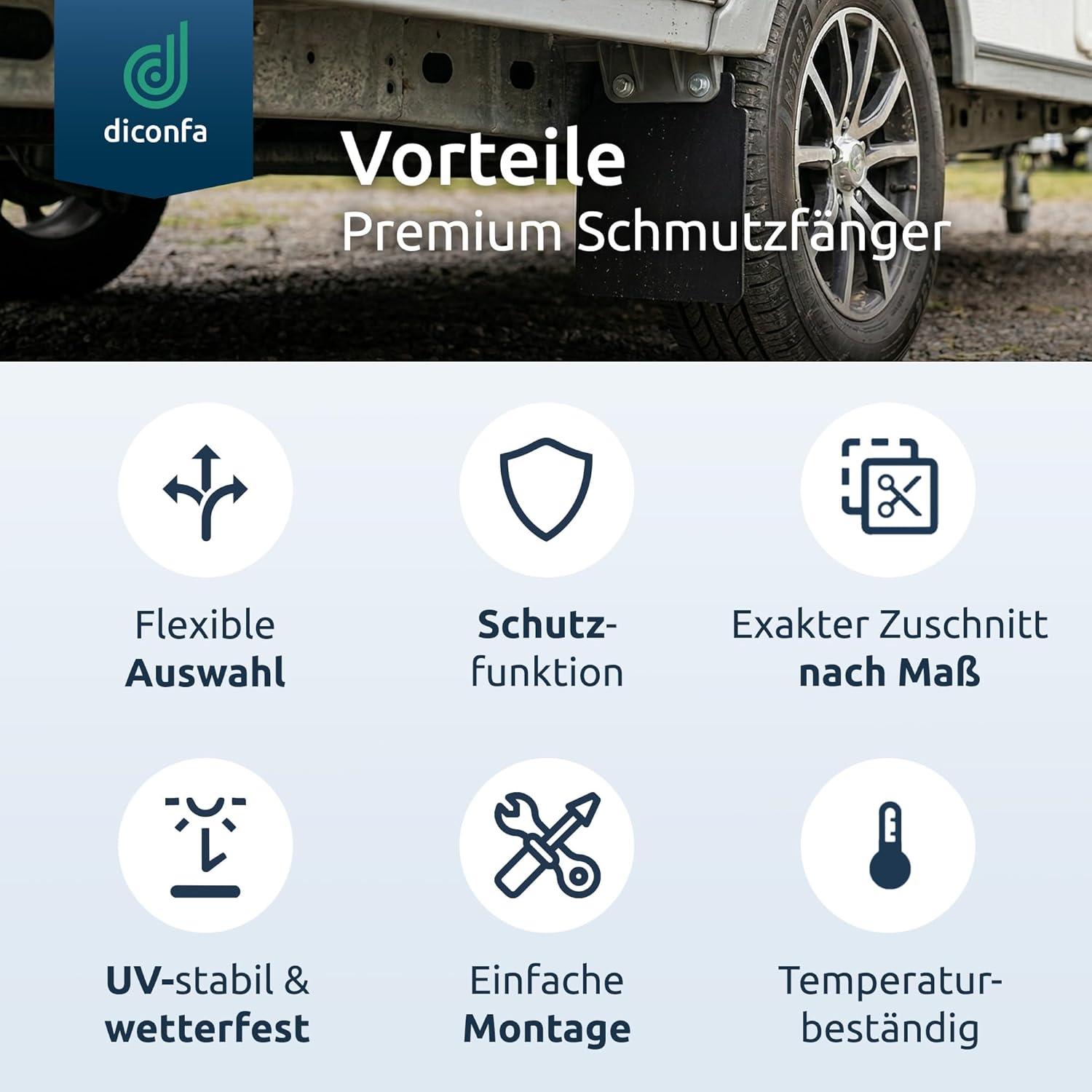 diconfa PROFILINE Universal Mud Flaps EPDM Solid Rubber 3–4 mm 230–250 mm 1–10 Pieces Made in Germany