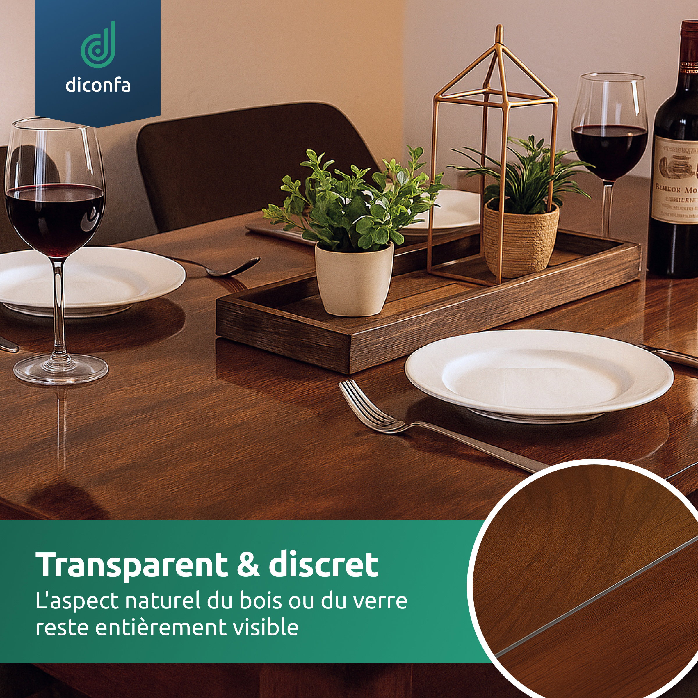 nappe transparente bords biseautés à 45 degrés sur mesure