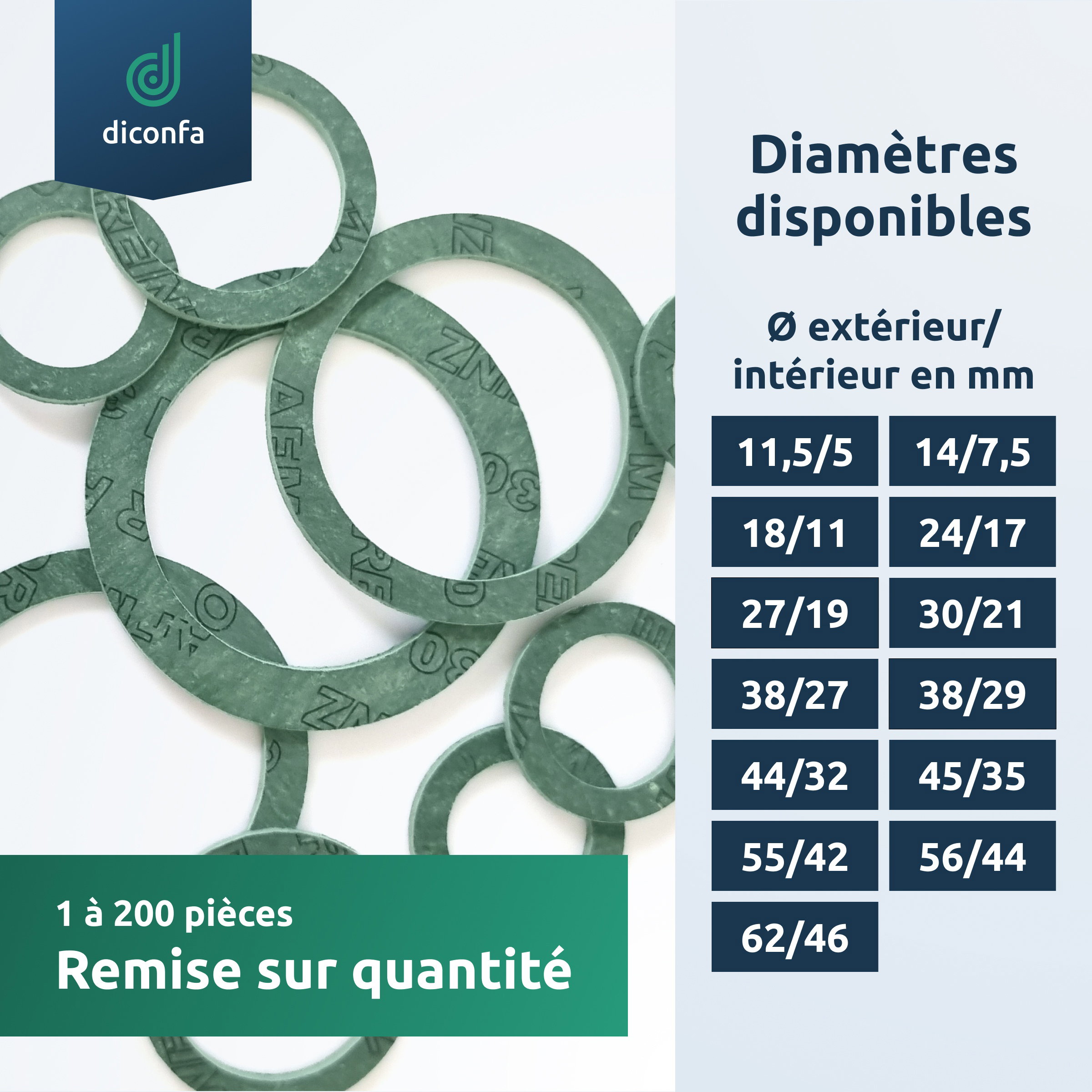 diconfa AFM30 Joint plat fibreux 1/4" – 2" DN06–DN40 pour gaz et liquides