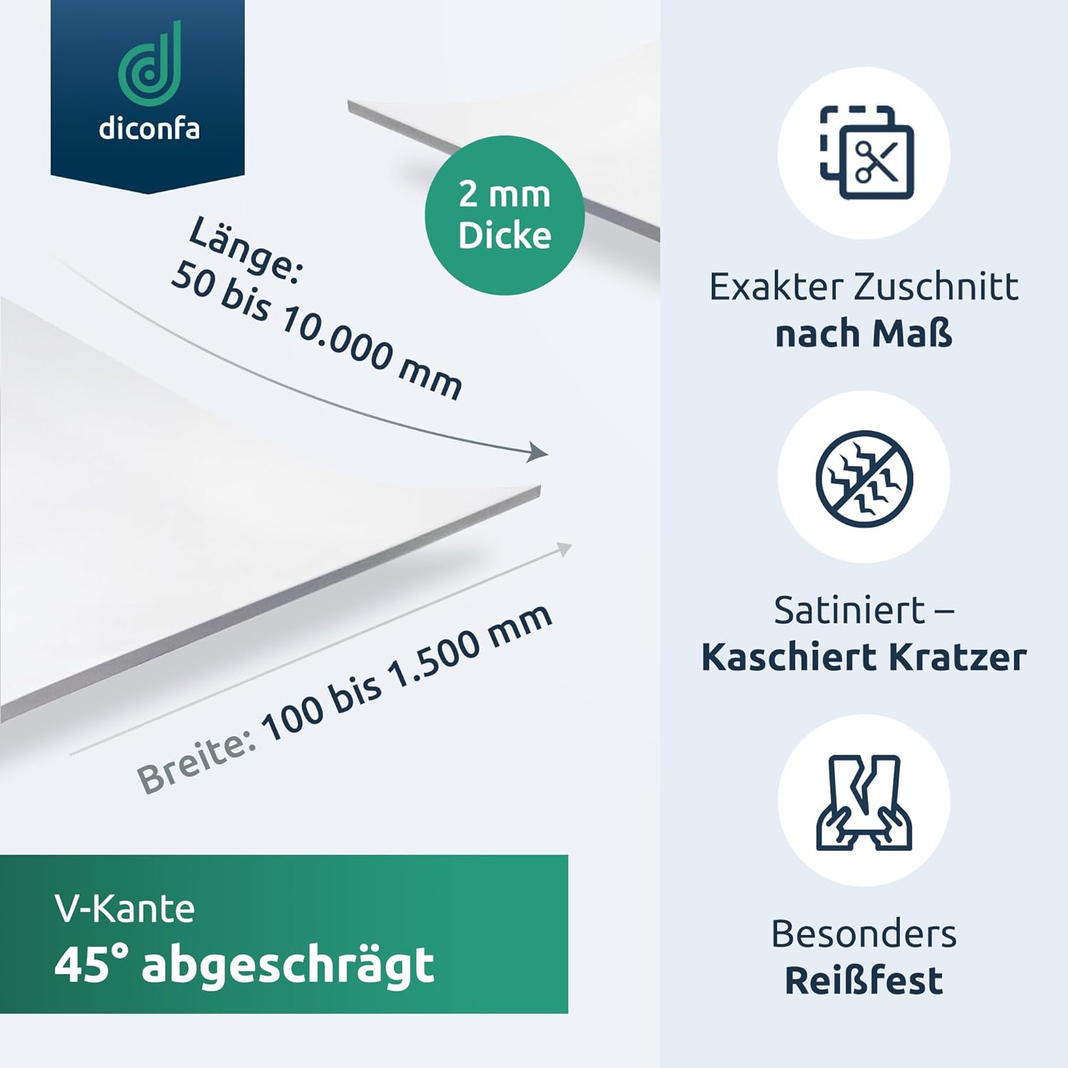 Tischfolie satiniert 45 Grad V-Kante nach Maß