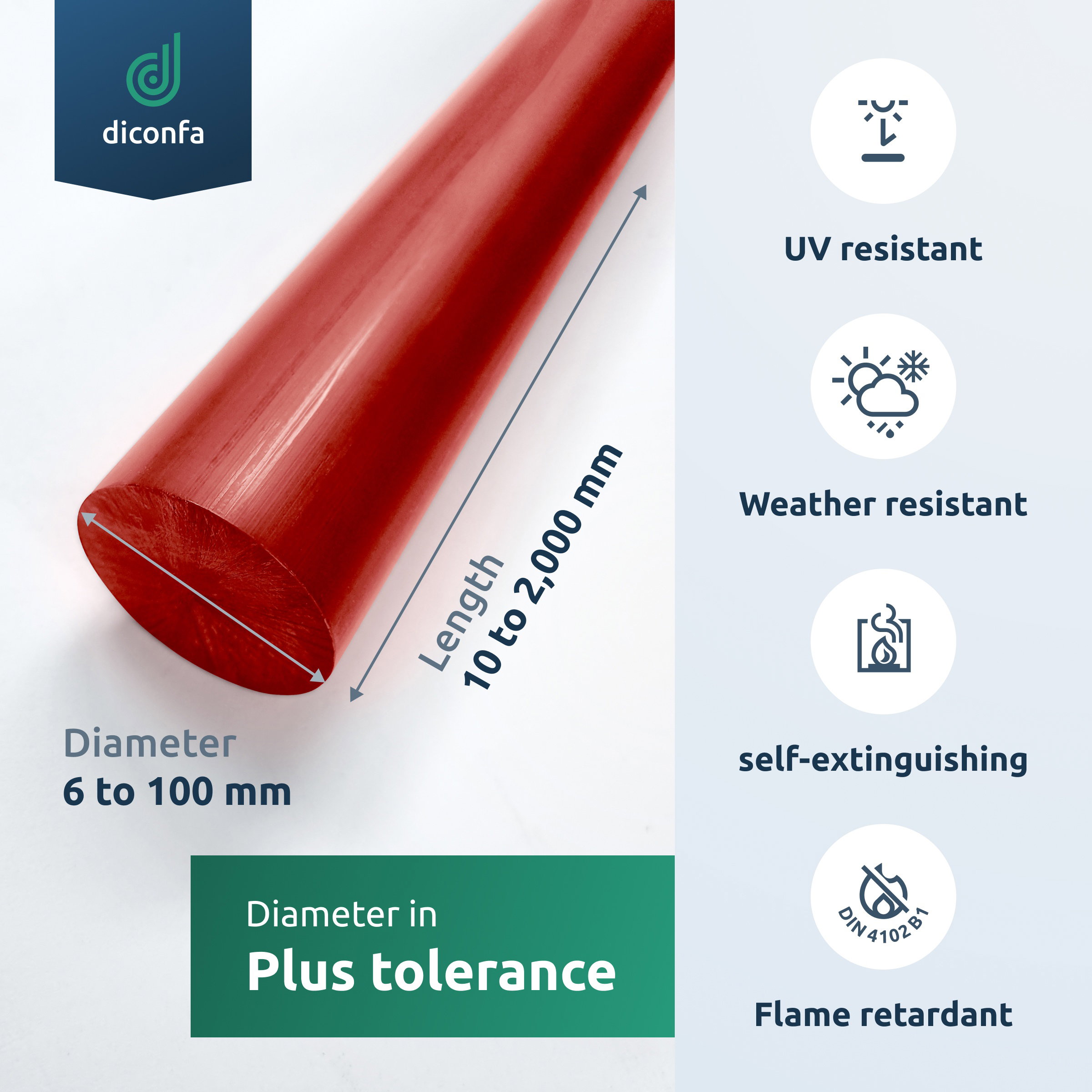 red PVC Round Rod - made to measure
