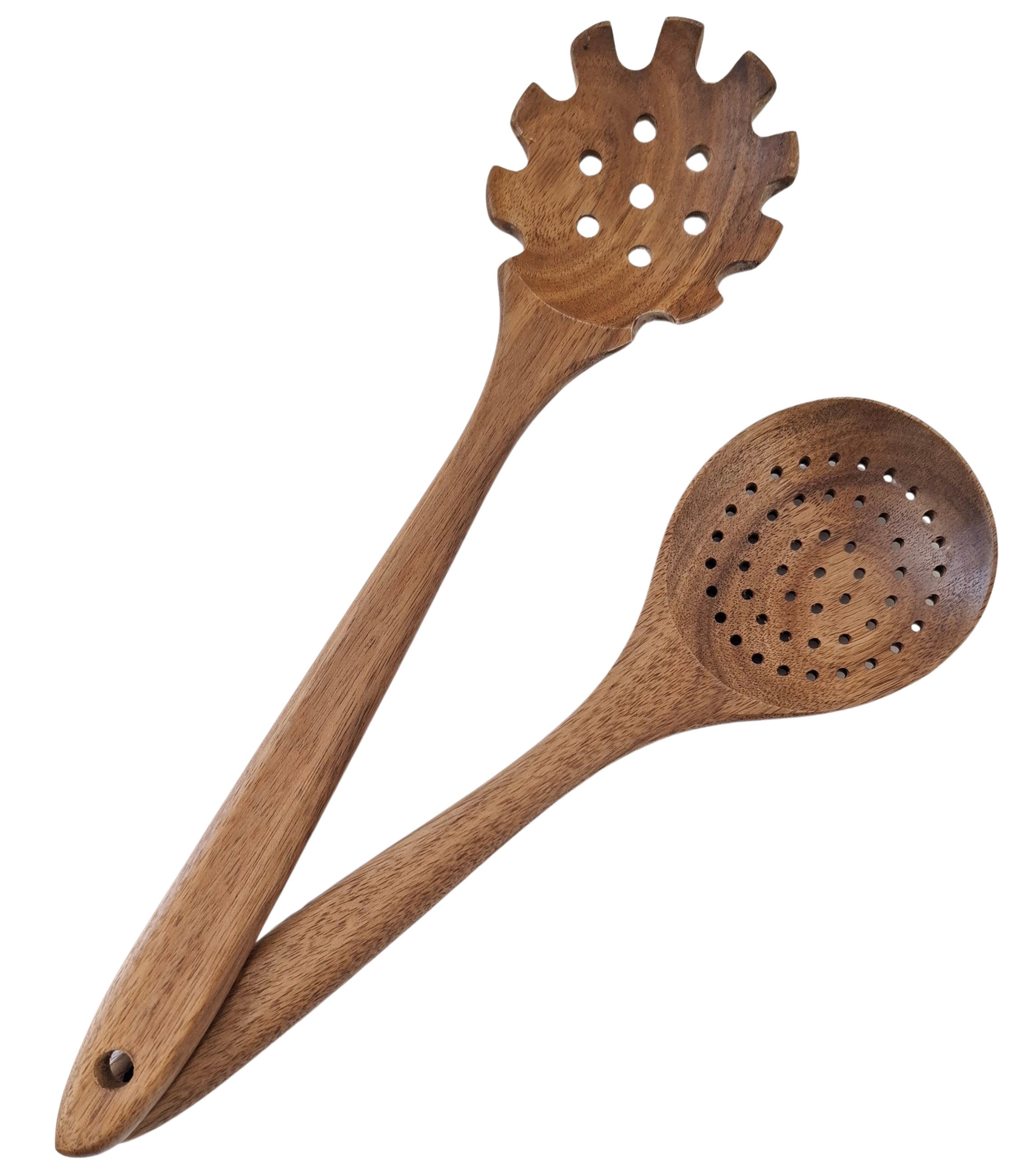 Holz Nudellöffel Set aus Akazienholz mit Ablage
