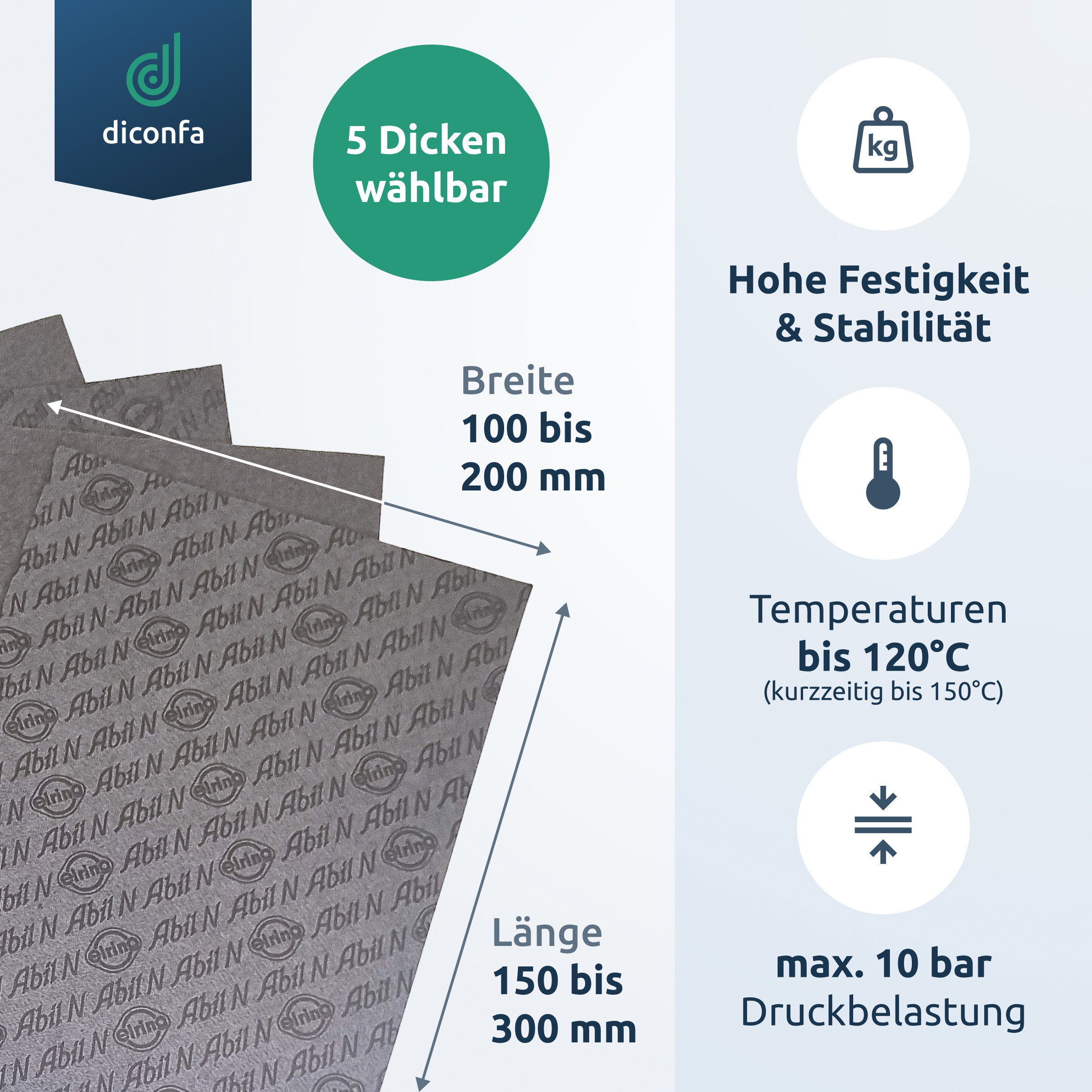 Abil N Dichtungspapier mit 5 wählbaren Dicken, bis 120 Grad temperaturbeständig und 10 bar druckbelastbar