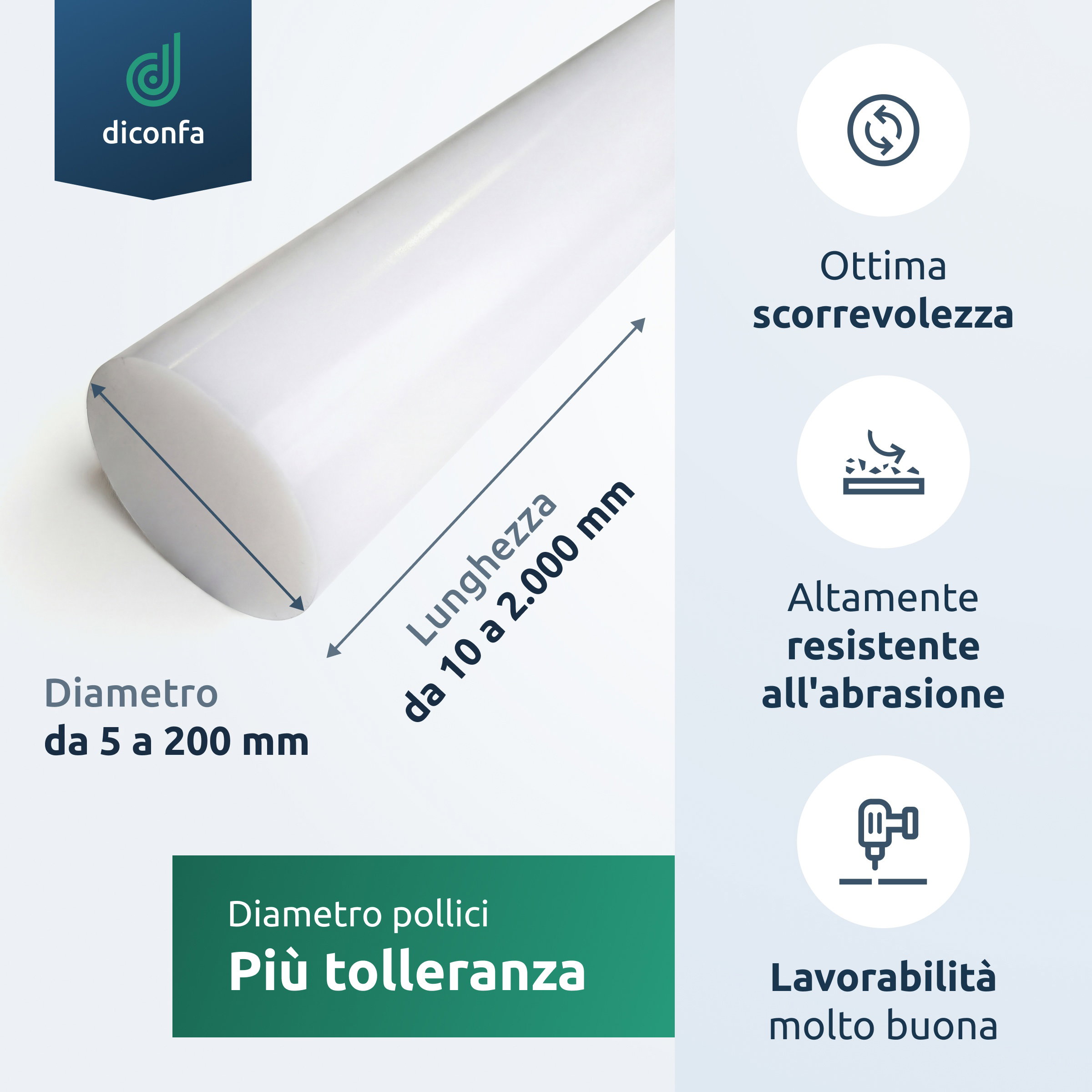 Asta tonda in POM naturale su misura