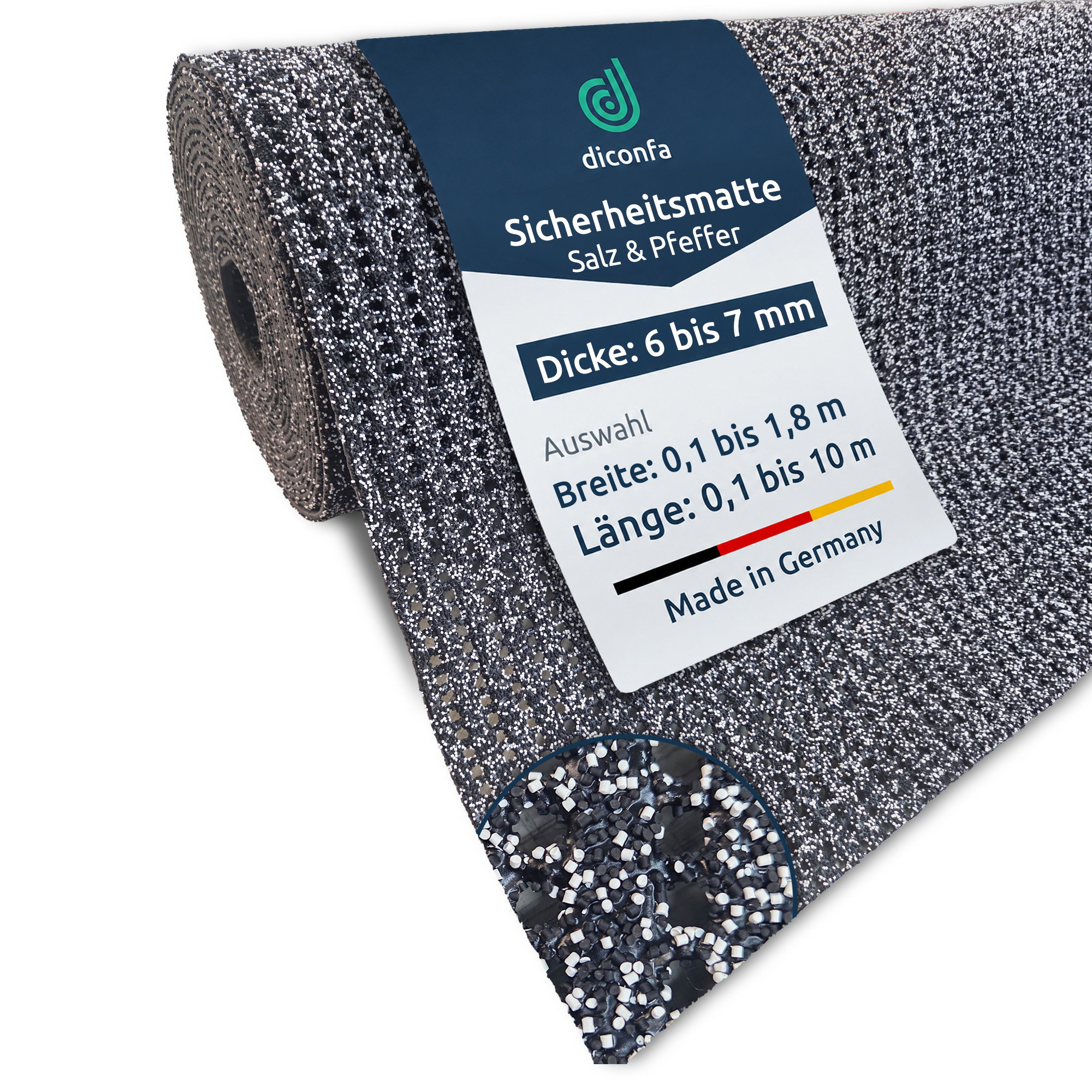 diconfa Tapis de sécurité PVC antidérapant gris, 0,1–1,8 m de largeur, 0,1–10 m de longueur, 6 mm d'épaisseur