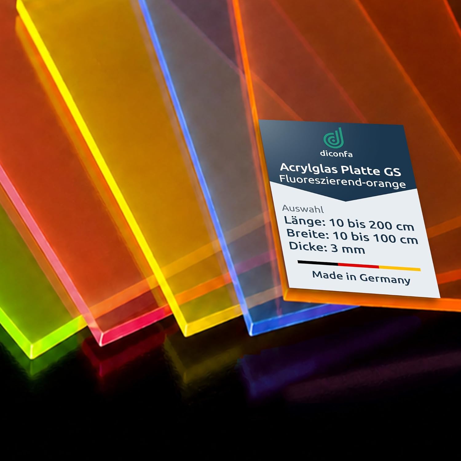 Acrylglas Platte GS 3 mm Orange FLUORESZIEREND Neon