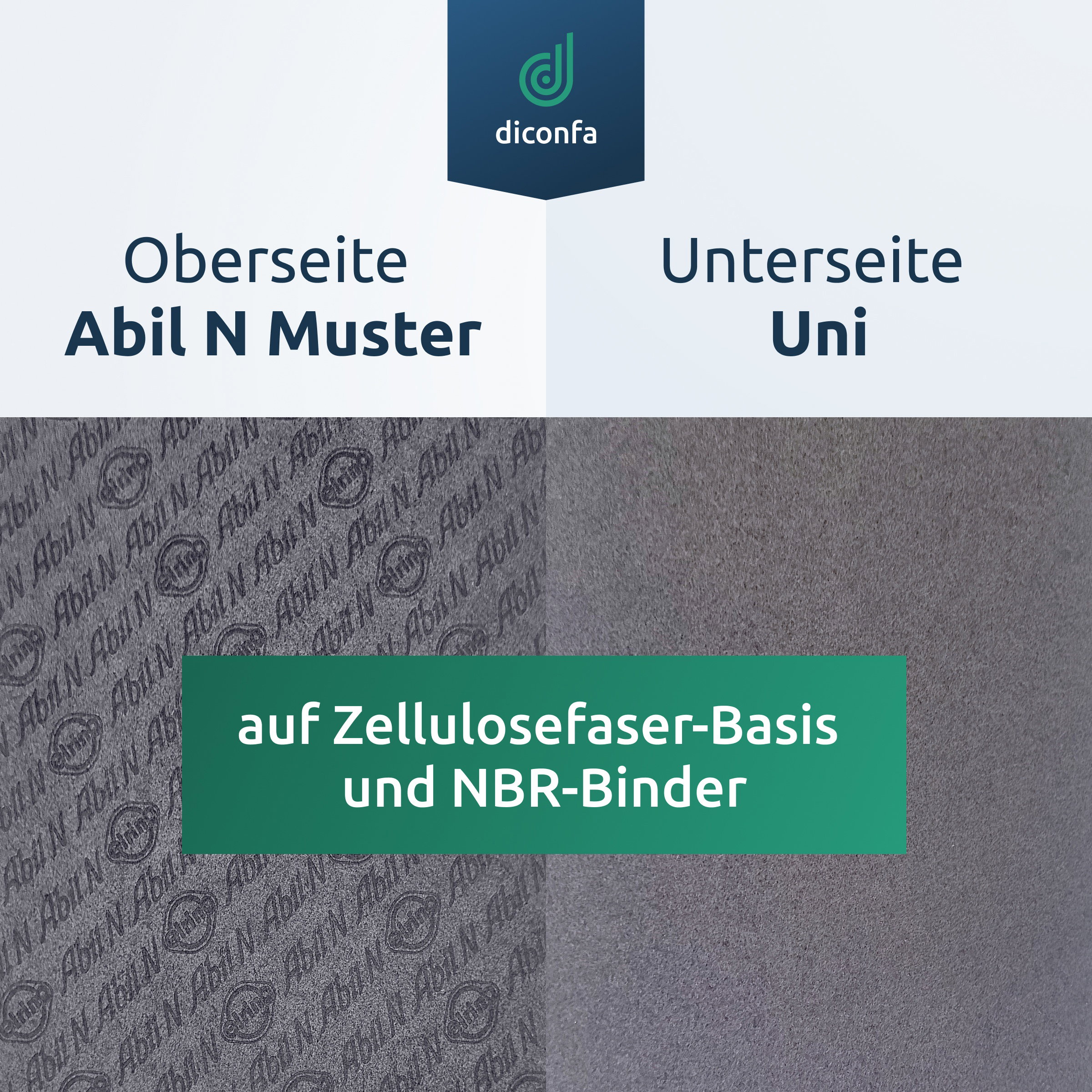 Abil N Dichtungspapier auf Zellulosefaser-Basis mit NBR-Binder, Oberseite mit Muster und Unterseite uni