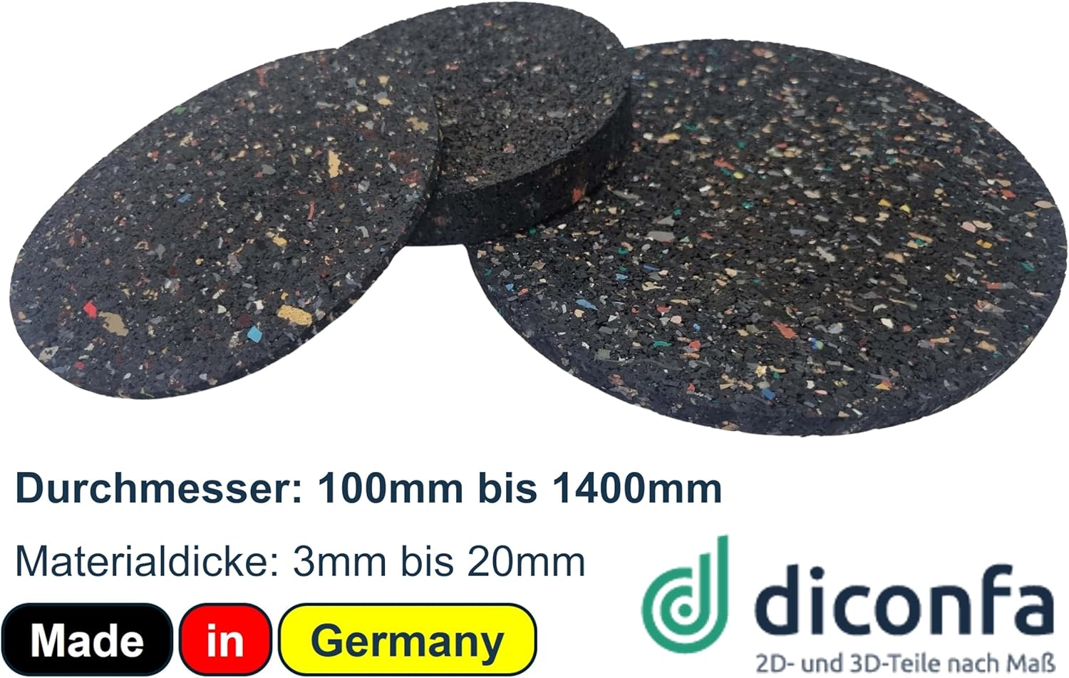 diconfa Kreisrunde Bautenschutzmatte Gummigranulat Ø 100–1400 mm Stärke 3–20 mm Made in Germany