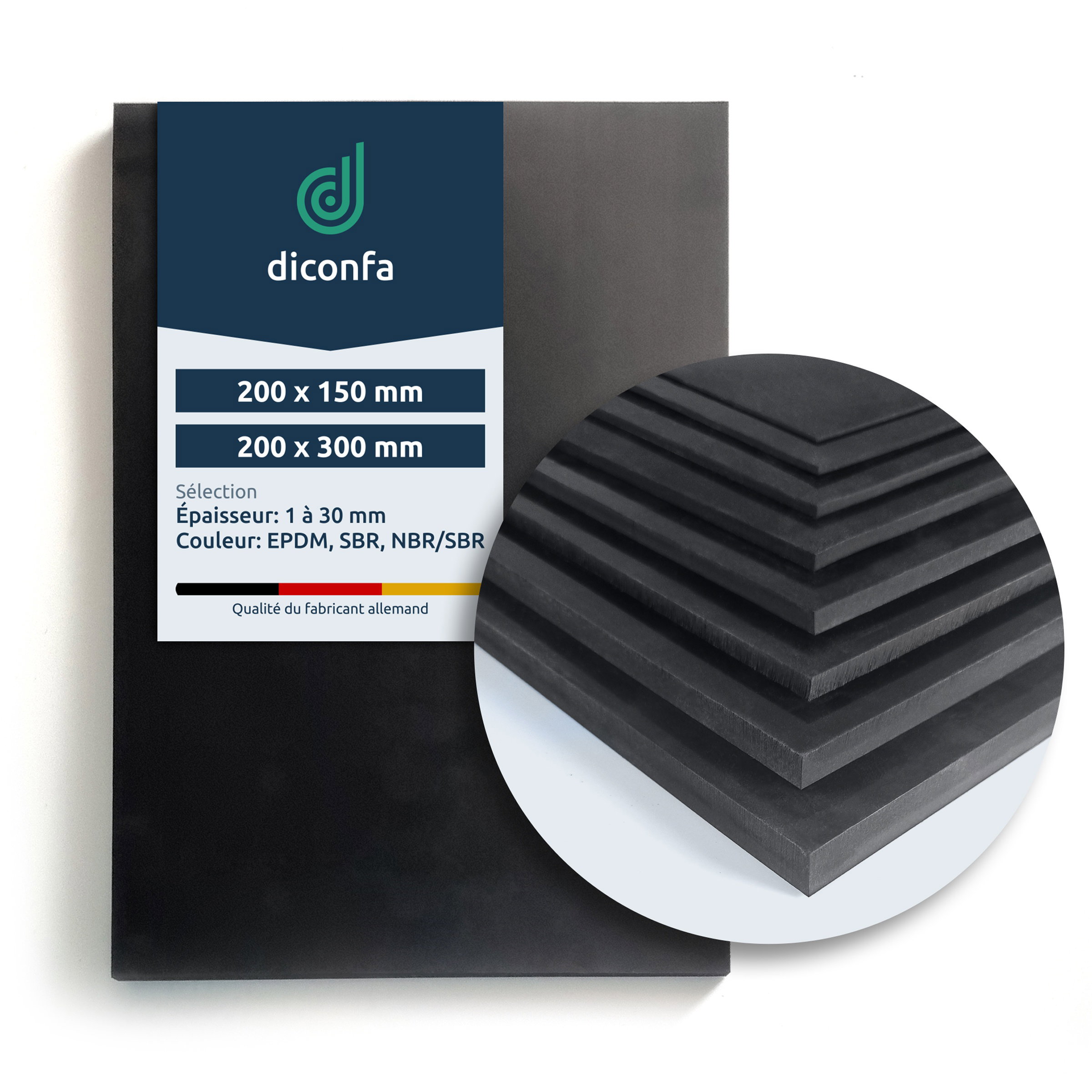 Tapis en caoutchouc EPDM diconfa DIN A4 ou A5