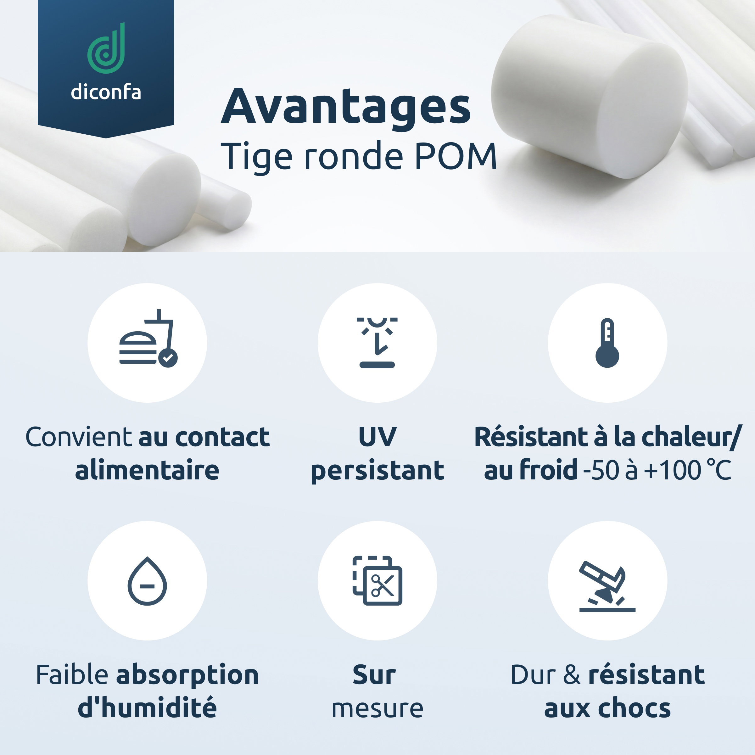 Barre ronde en POM naturel sur mesure diconfa