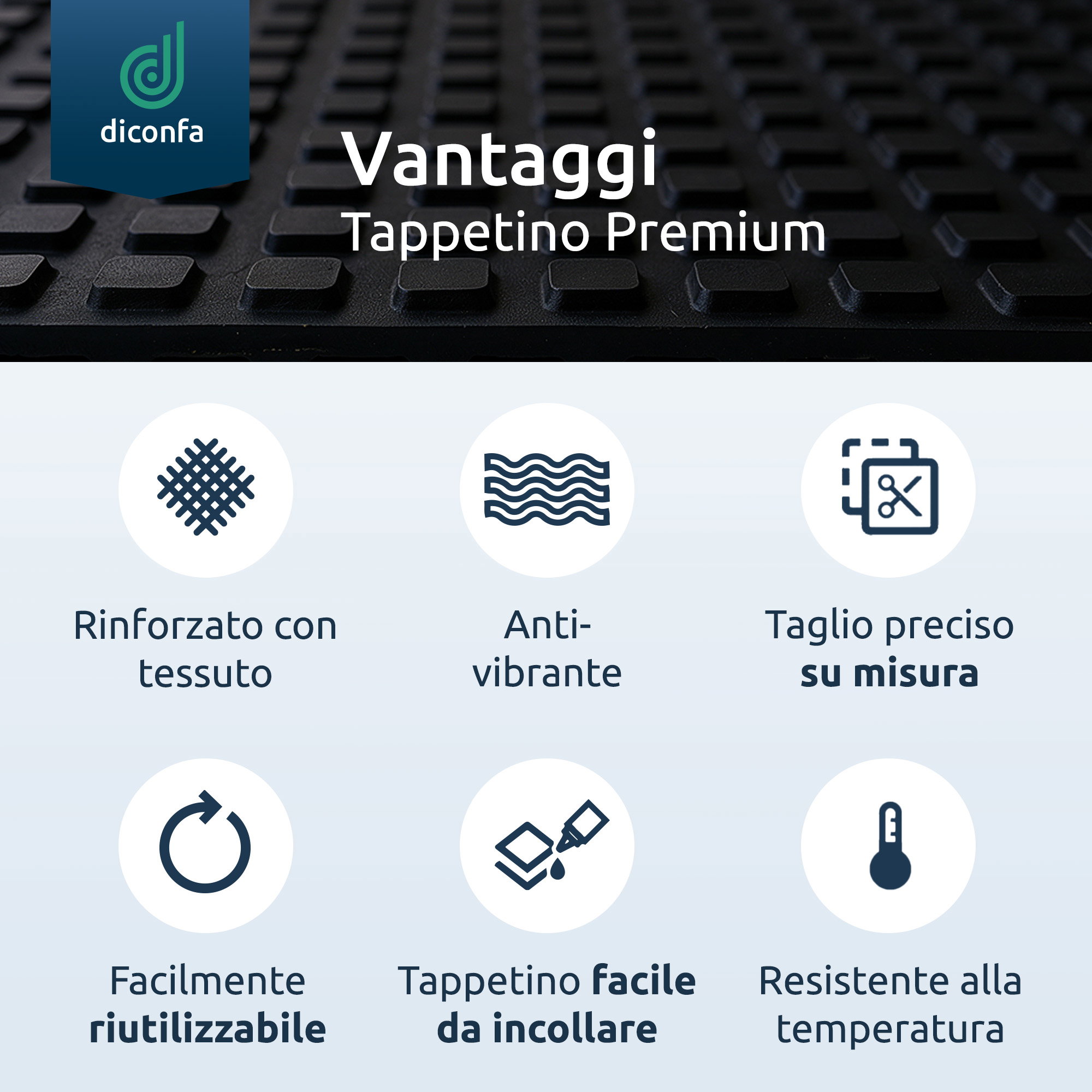 Tappeto in gomma a blocchi spessore 8 mm con rinforzo in tessuto