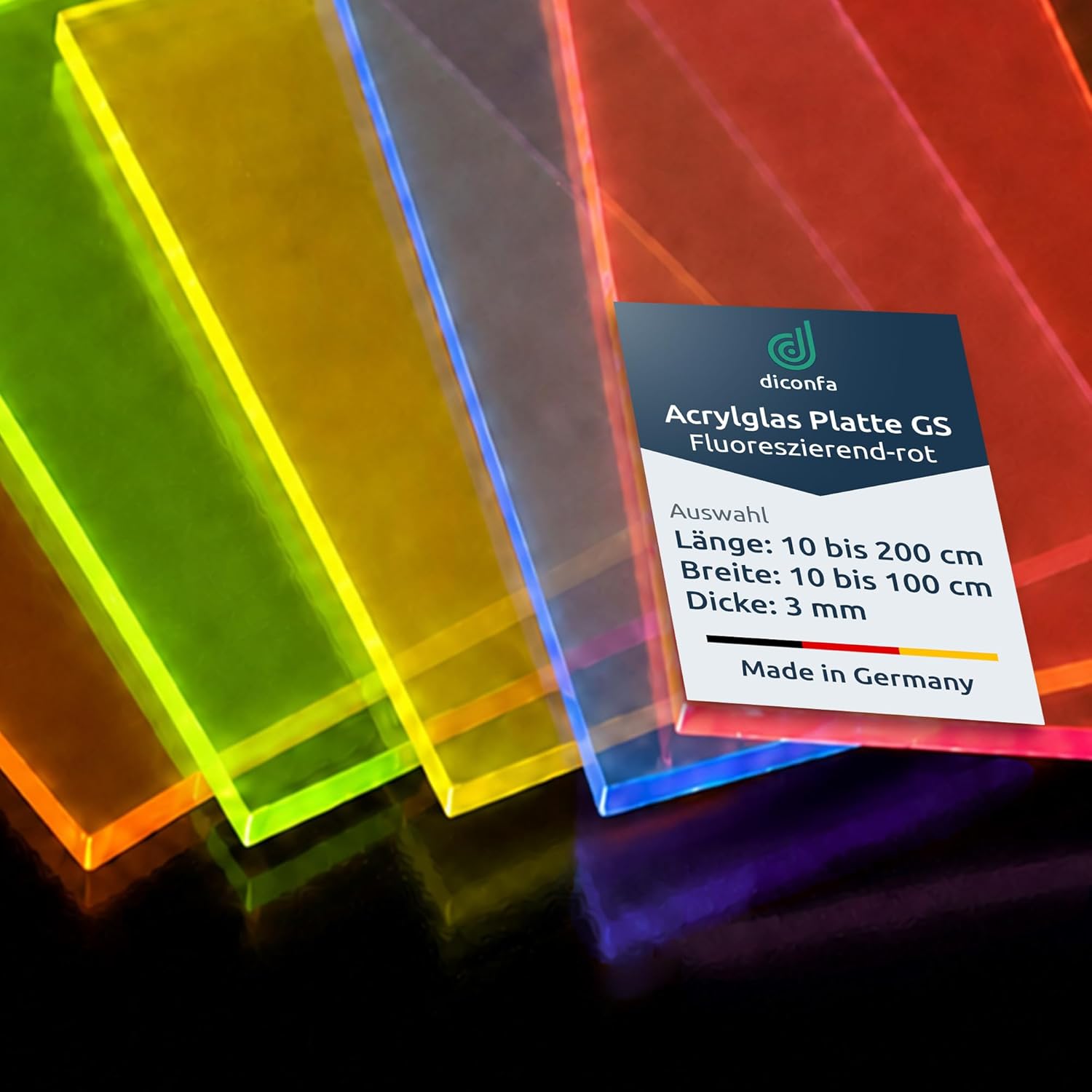 Acrylglas Platte GS 3 mm Rot FLUORESZIEREND Neon
