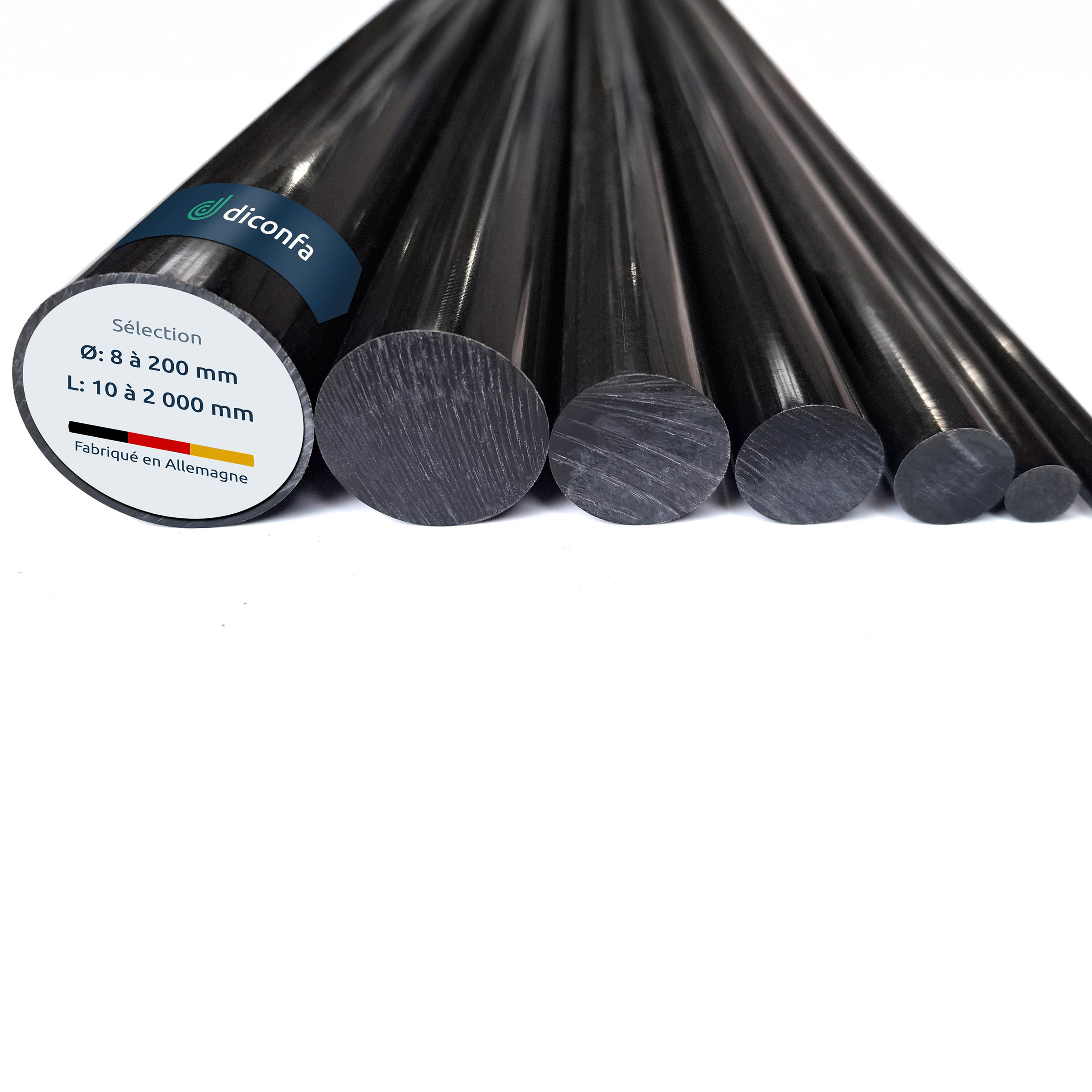 Barre ronde diconfa POM noire sur mesure