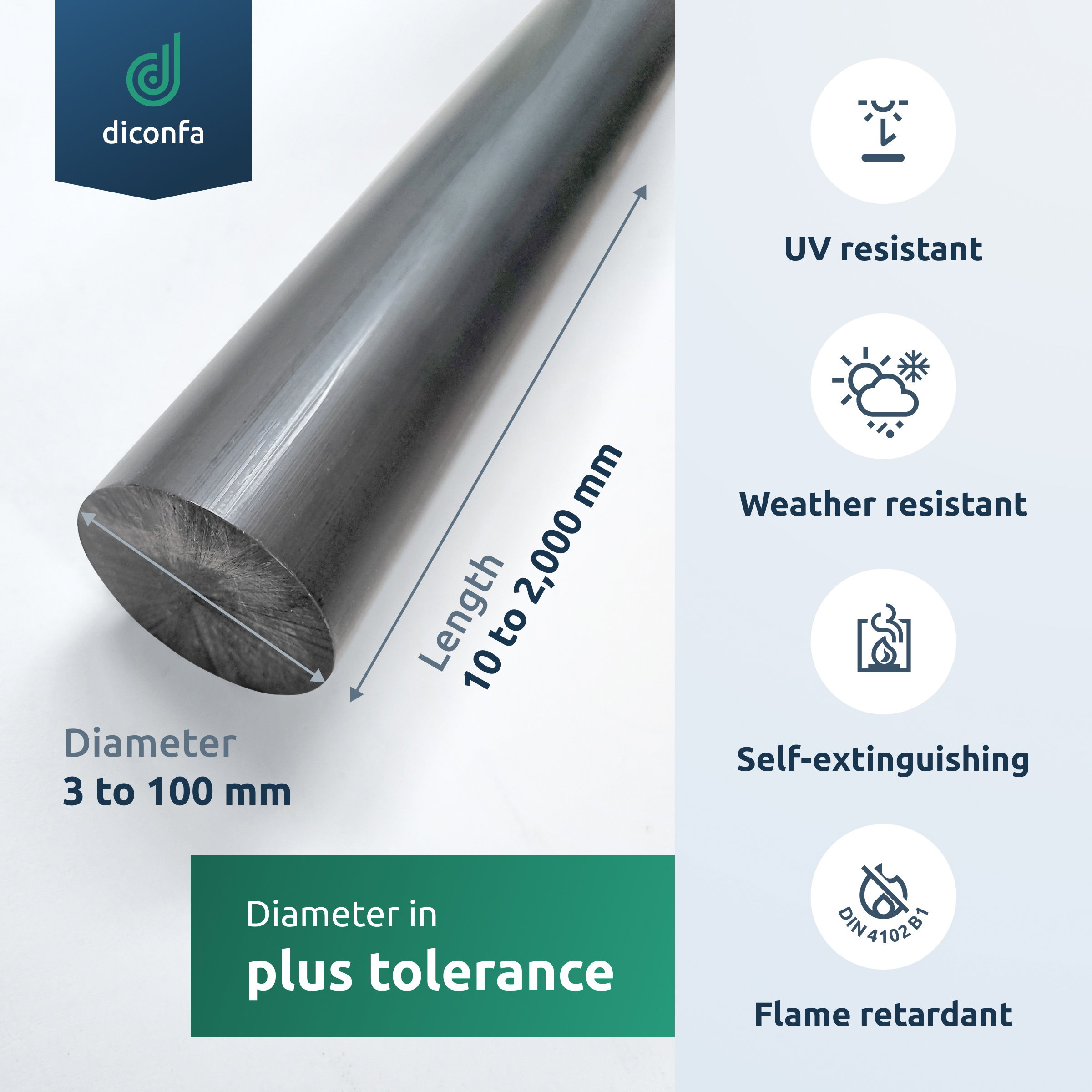 dark grey Rigid PVC Round Rod - made to measure