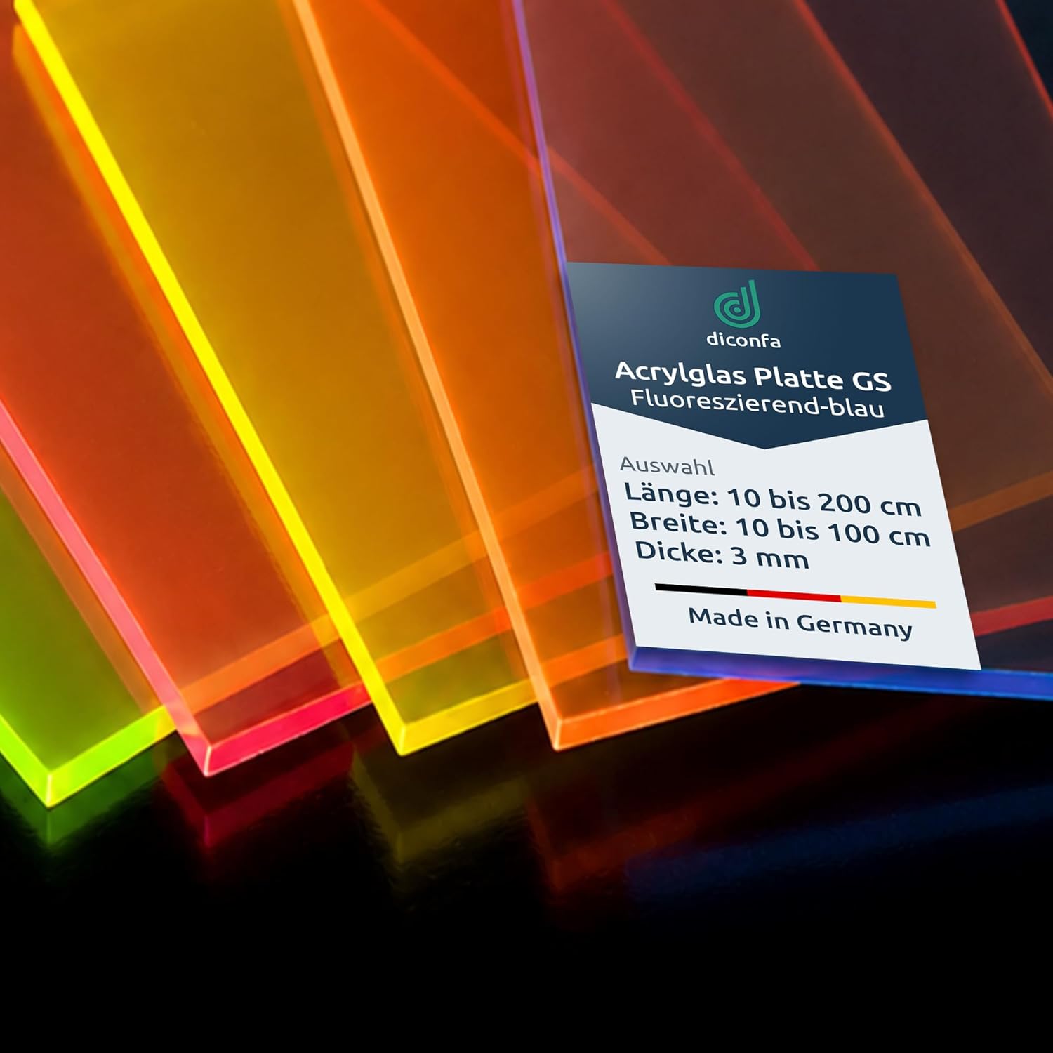 Acrylglas Platte GS 3 mm Blau FLUORESZIEREND Neon