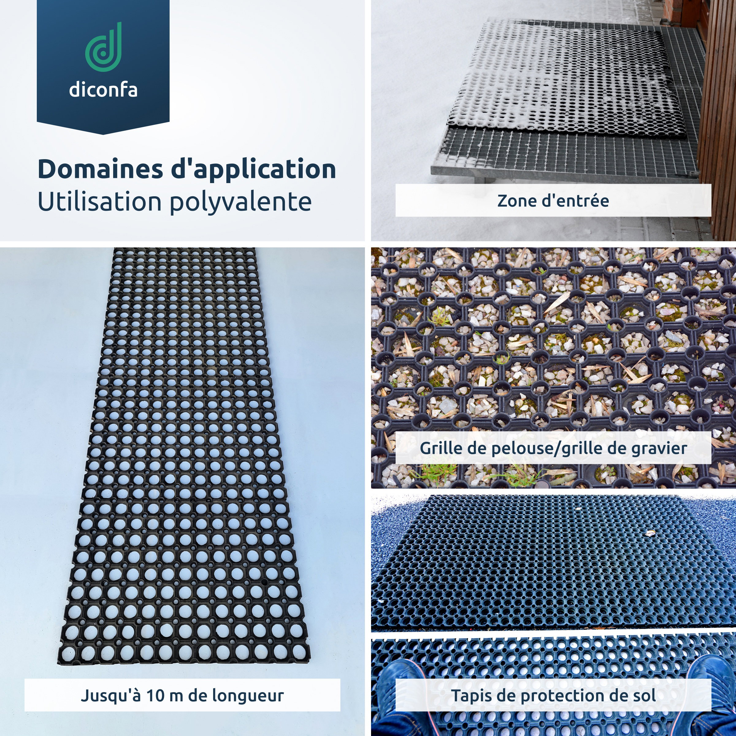 Tapis en caoutchouc diconfa, épaisseur 22 mm, sur mesure