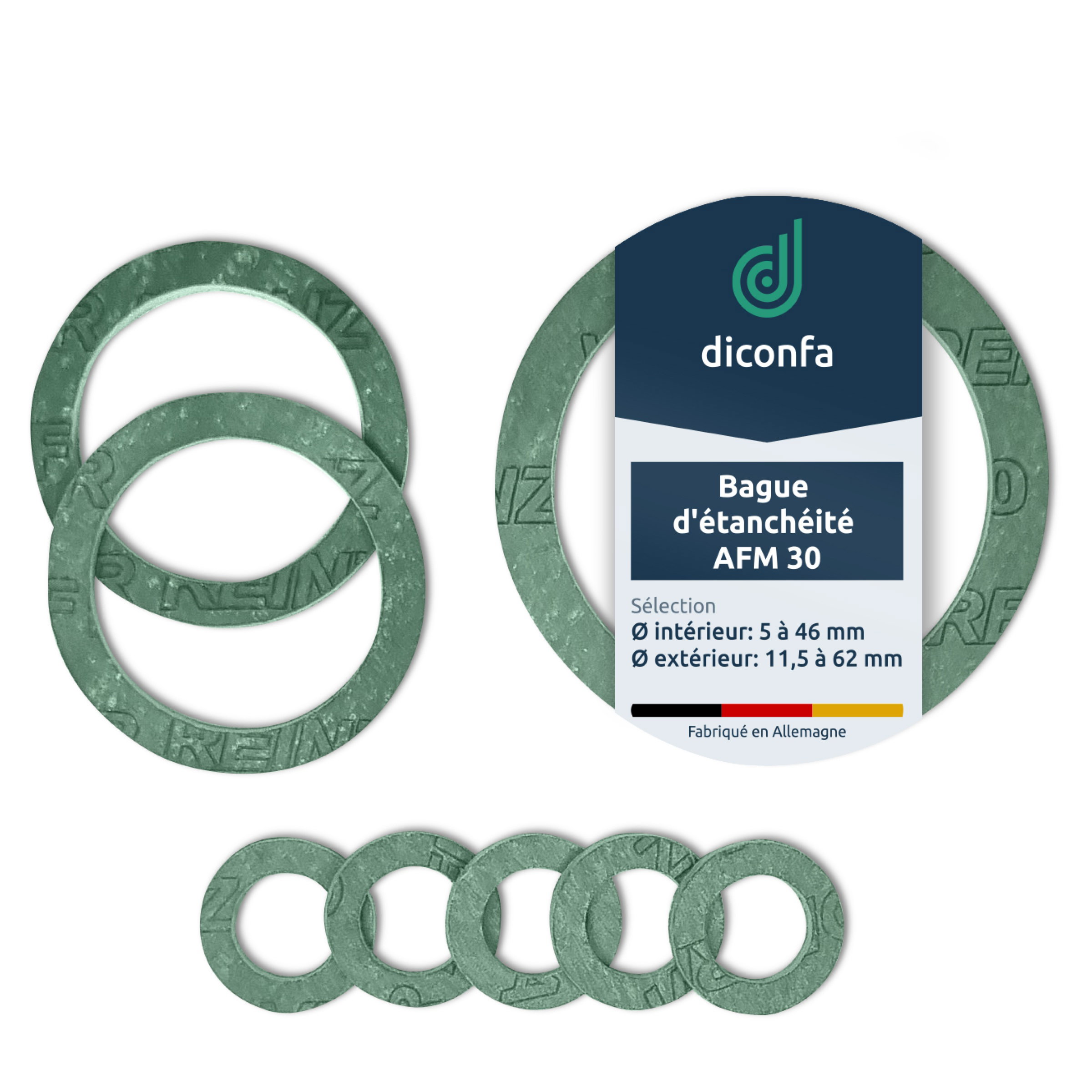 diconfa AFM30 Joint plat fibreux 1/4" – 2" DN06–DN40 pour gaz et liquides