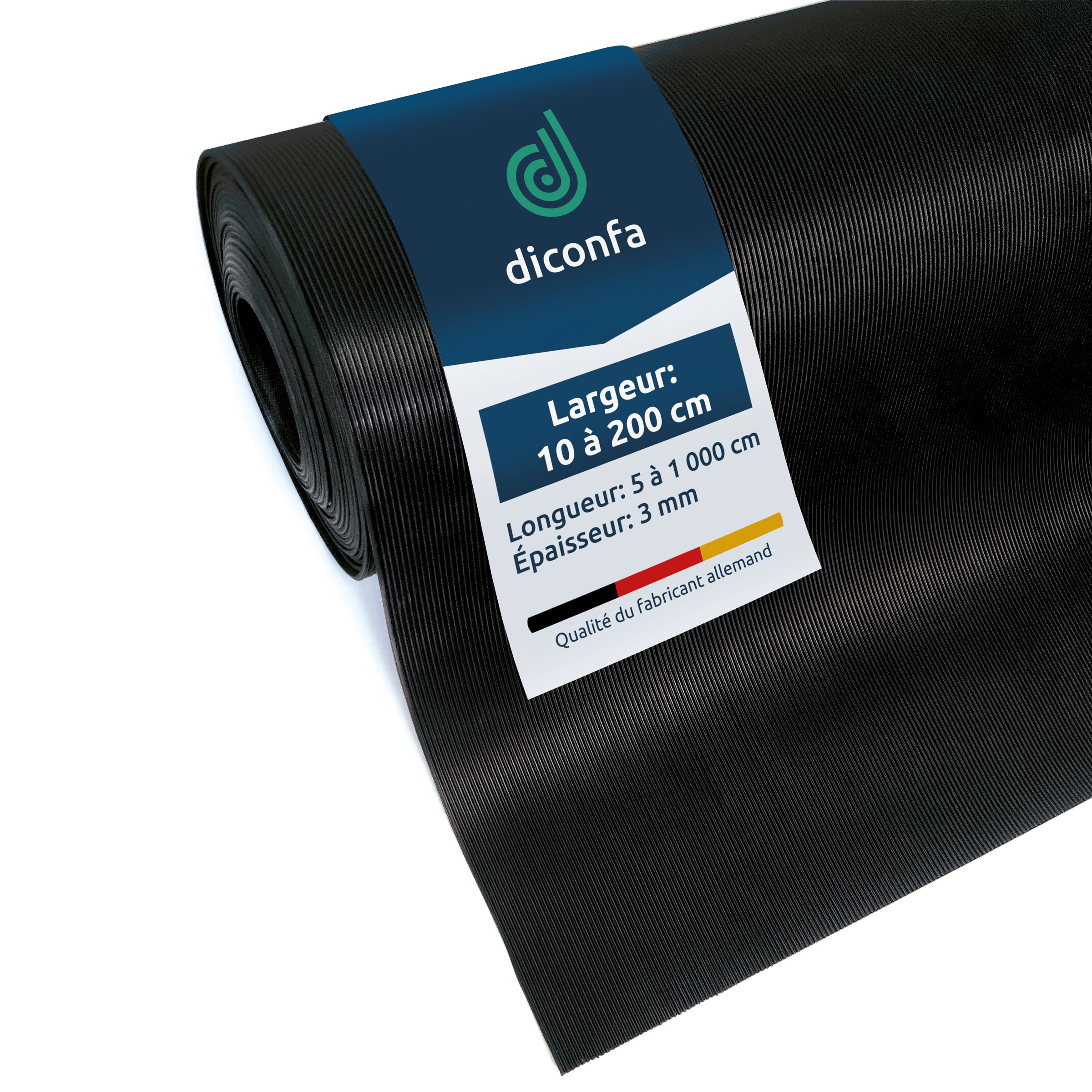 Tapis à fines rainures diconfa Tapis en caoutchouc 3 mm d'épaisseur noir sur mesure