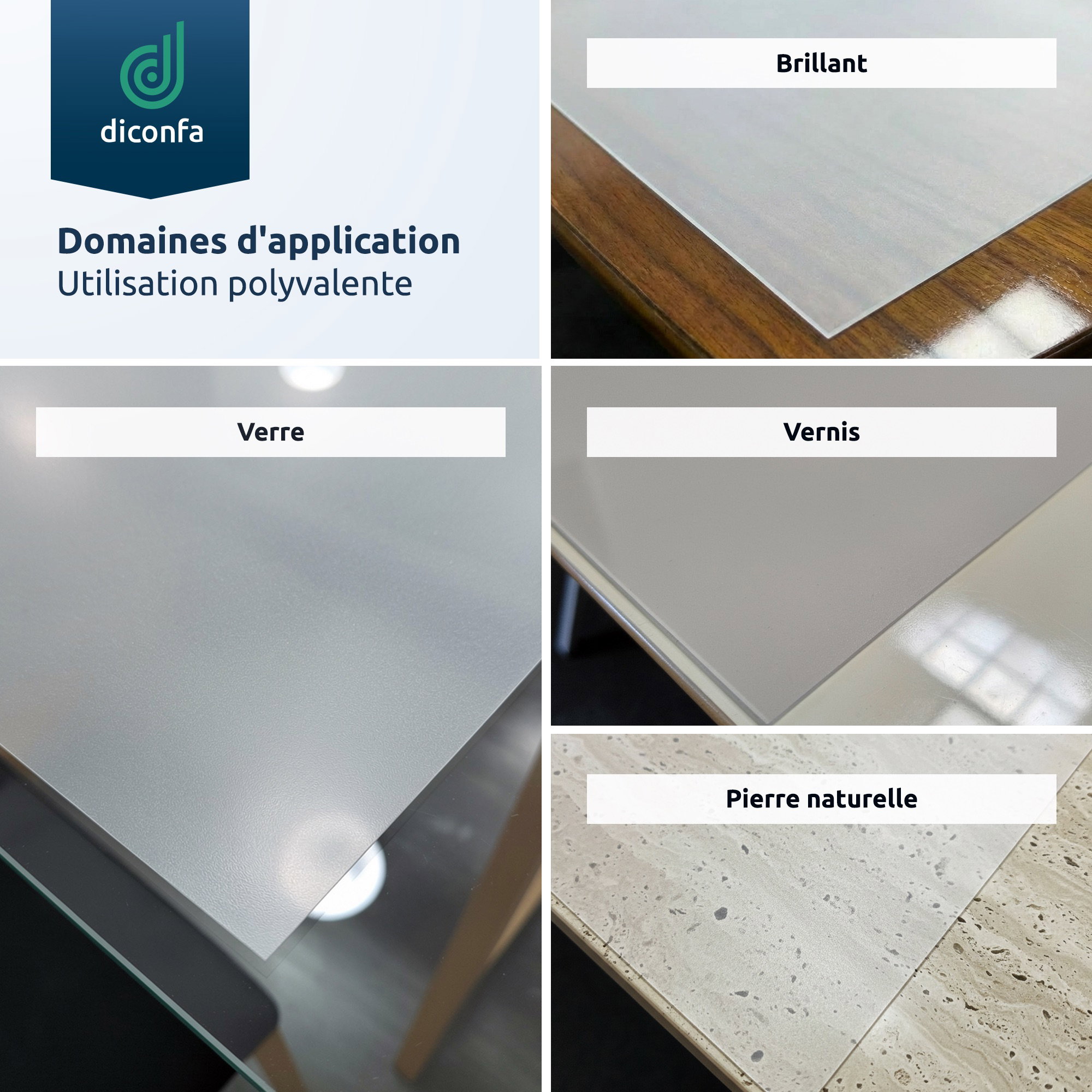 Protection de table satinée avec bord biseauté à 45° sur mesure