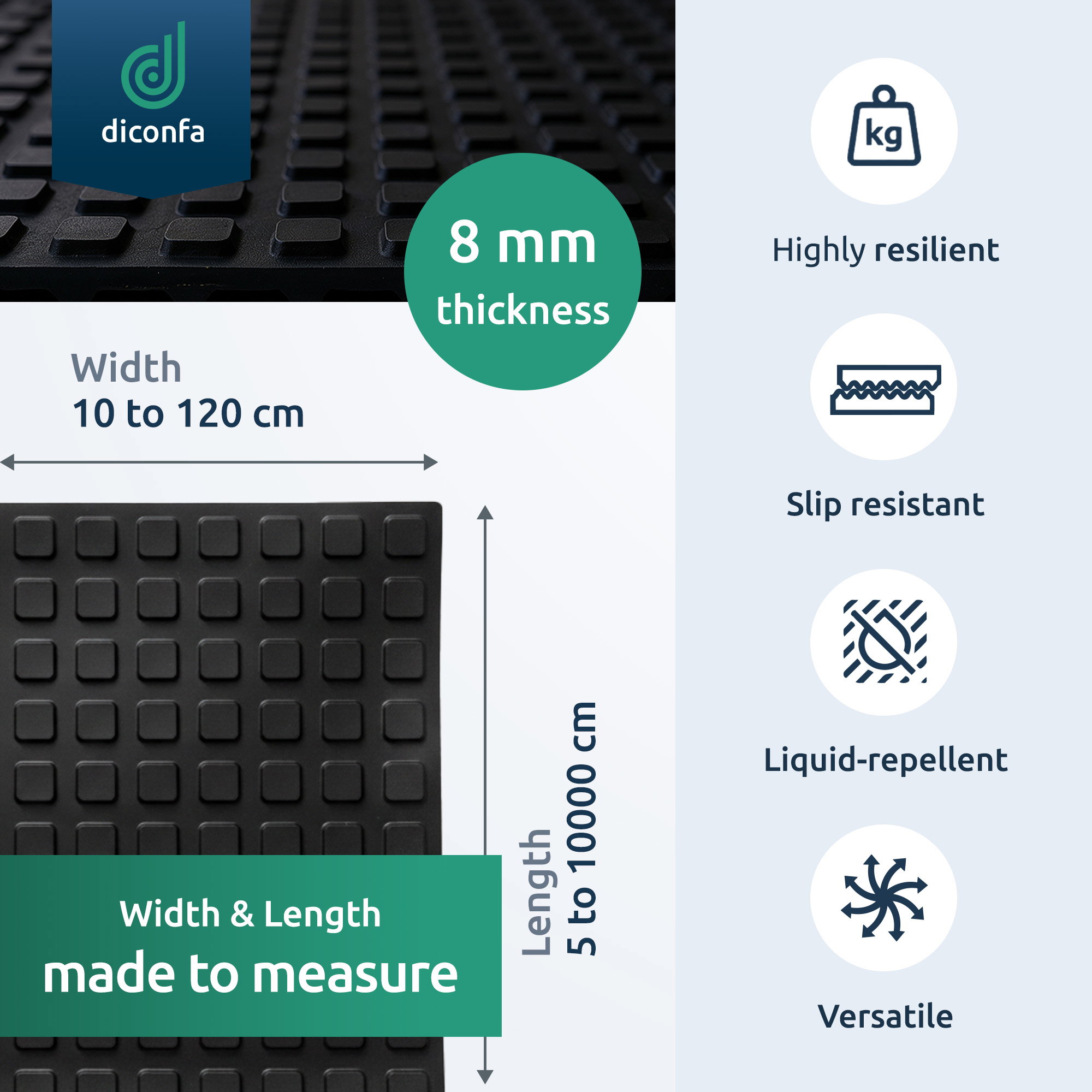 Block Rubber Mat 8 mm thick with fabric reinforcement