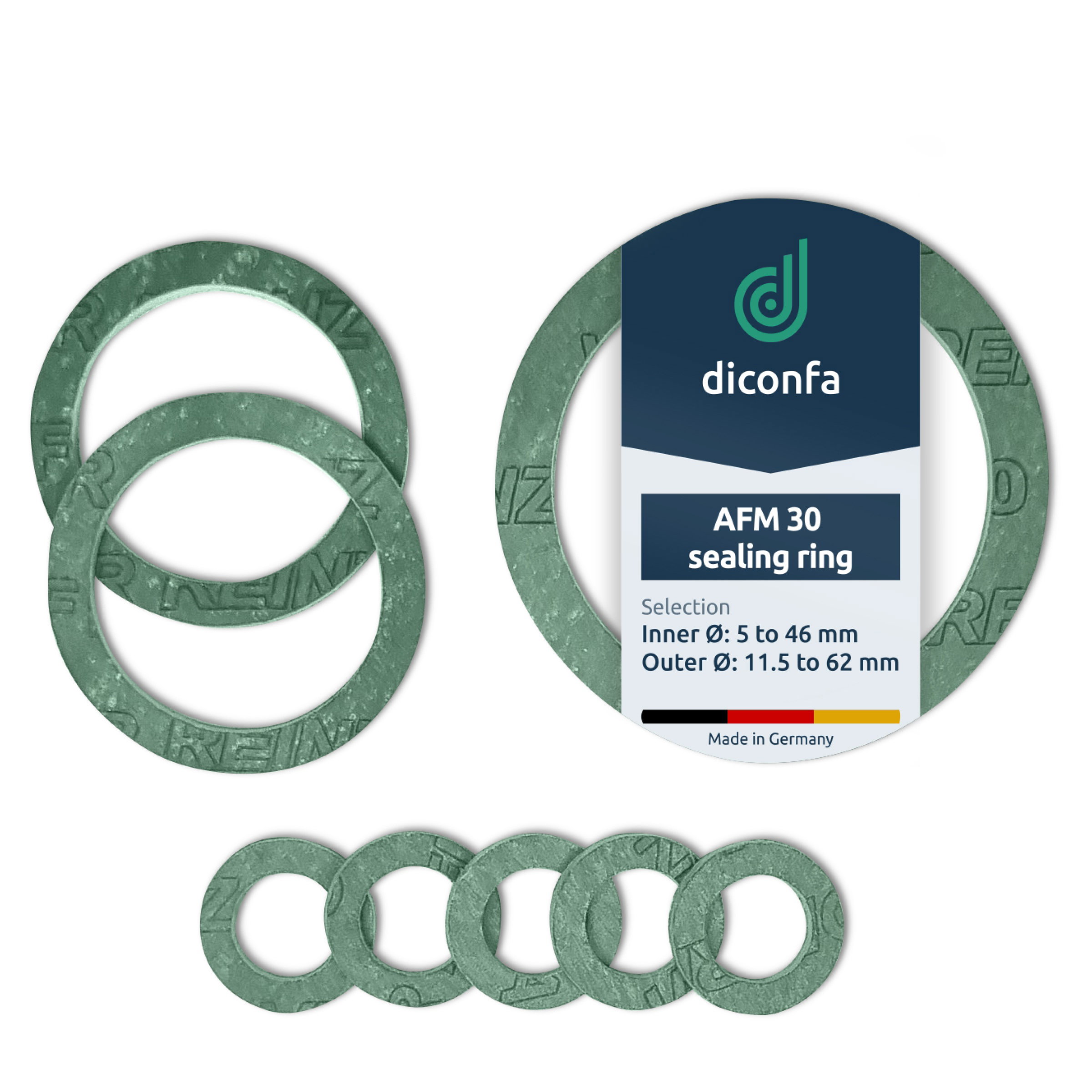 diconfa AFM30 Flat Seal Fibre Gasket Ring 1/4–2 Inch DN06–DN40 Asbestos-Free