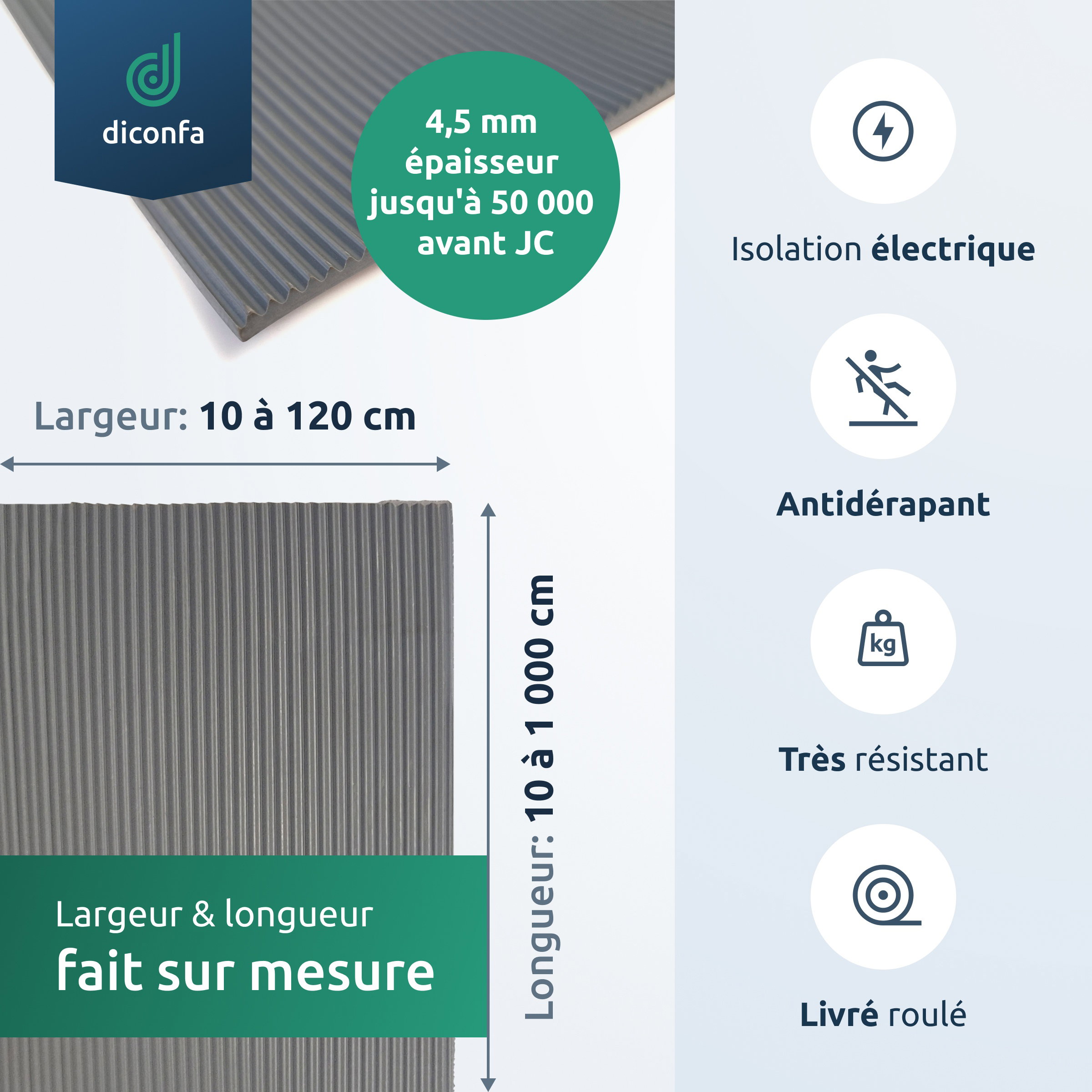 Tapis isolant VDE Profiline 4,5 mm gris jusqu’à 50 000 volts