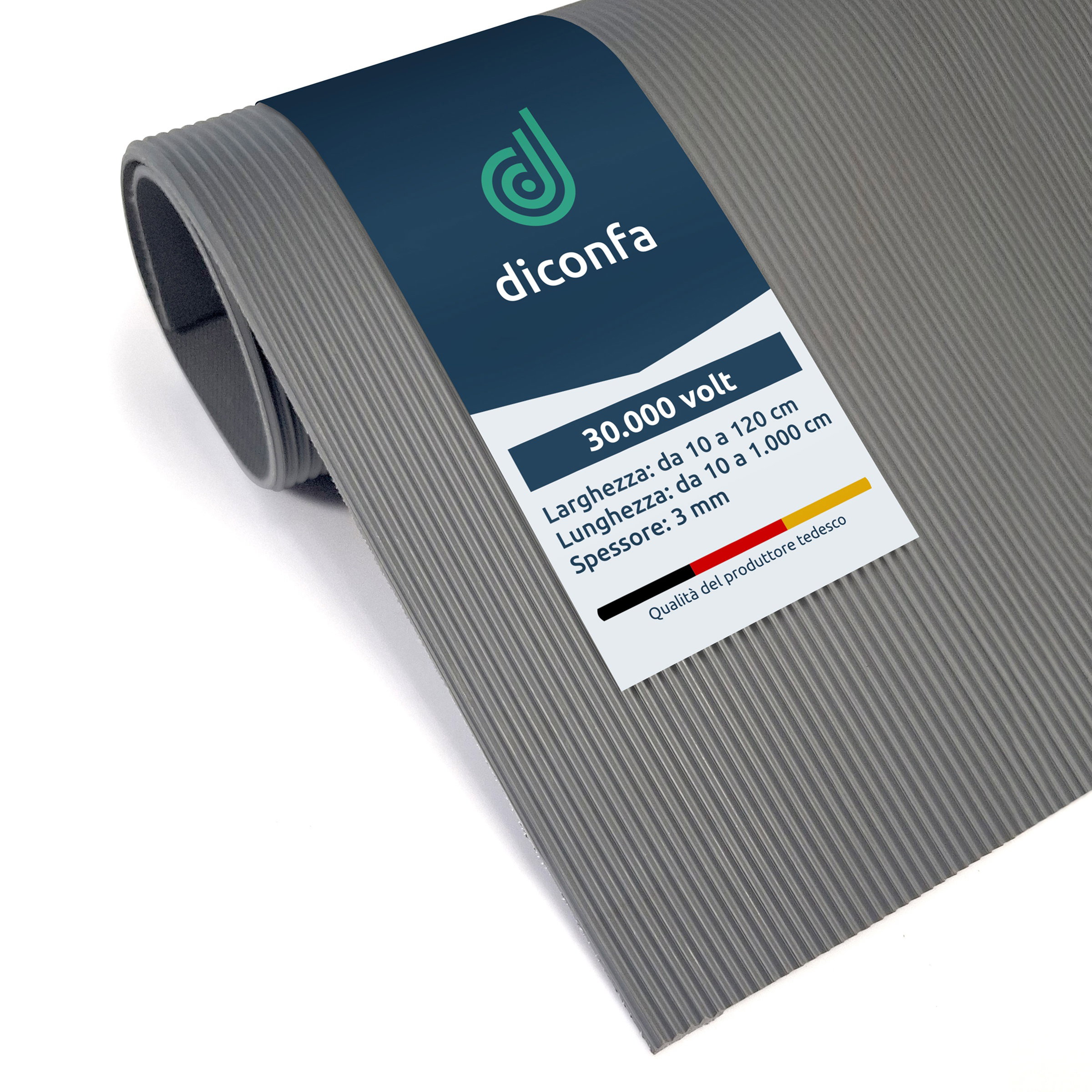 Tappeto isolante VDE 3 mm grigio fino a 30.000 volt su misura