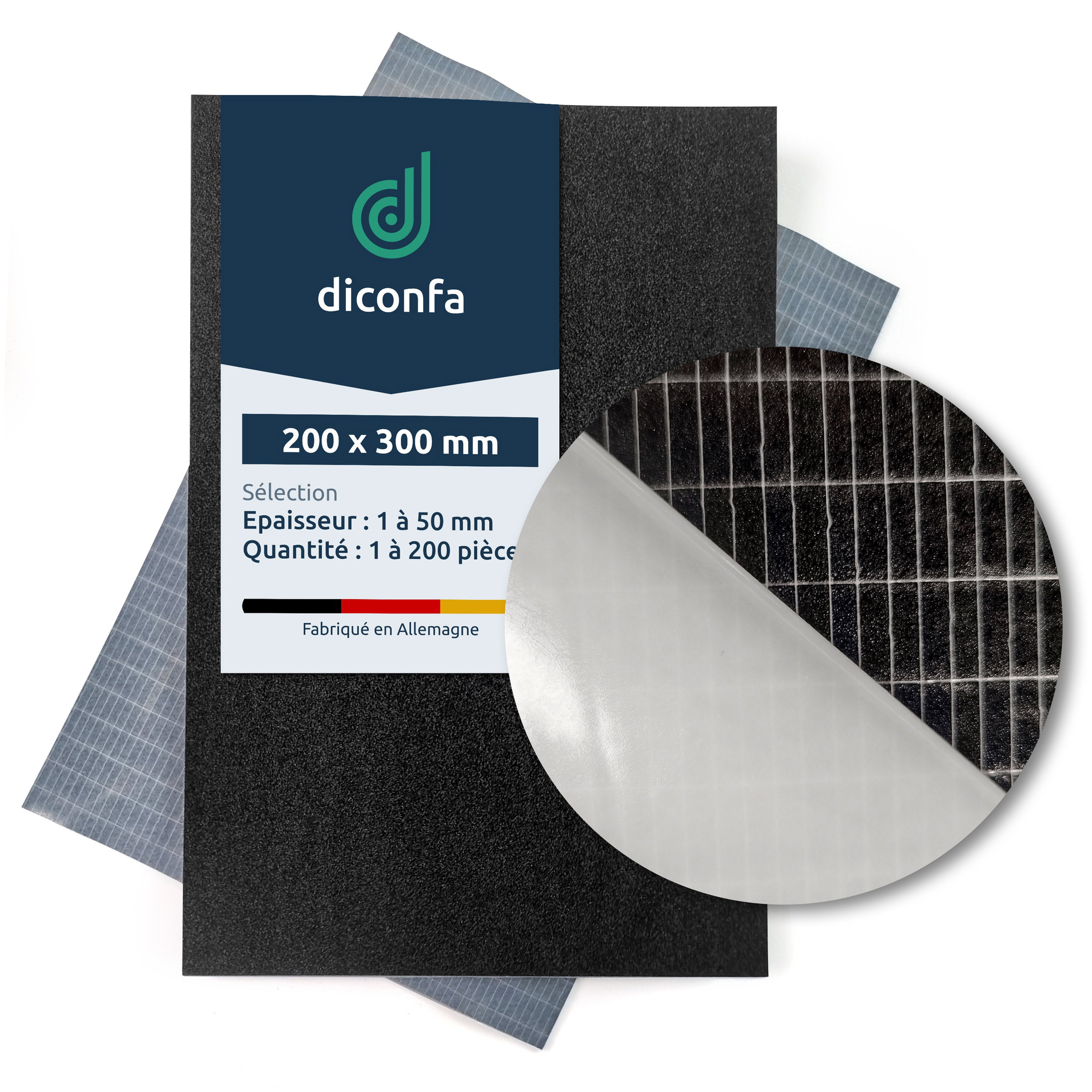 plaque de mousse en caoutchouc cellulaire EPDM env. DIN A4 – autocollante
