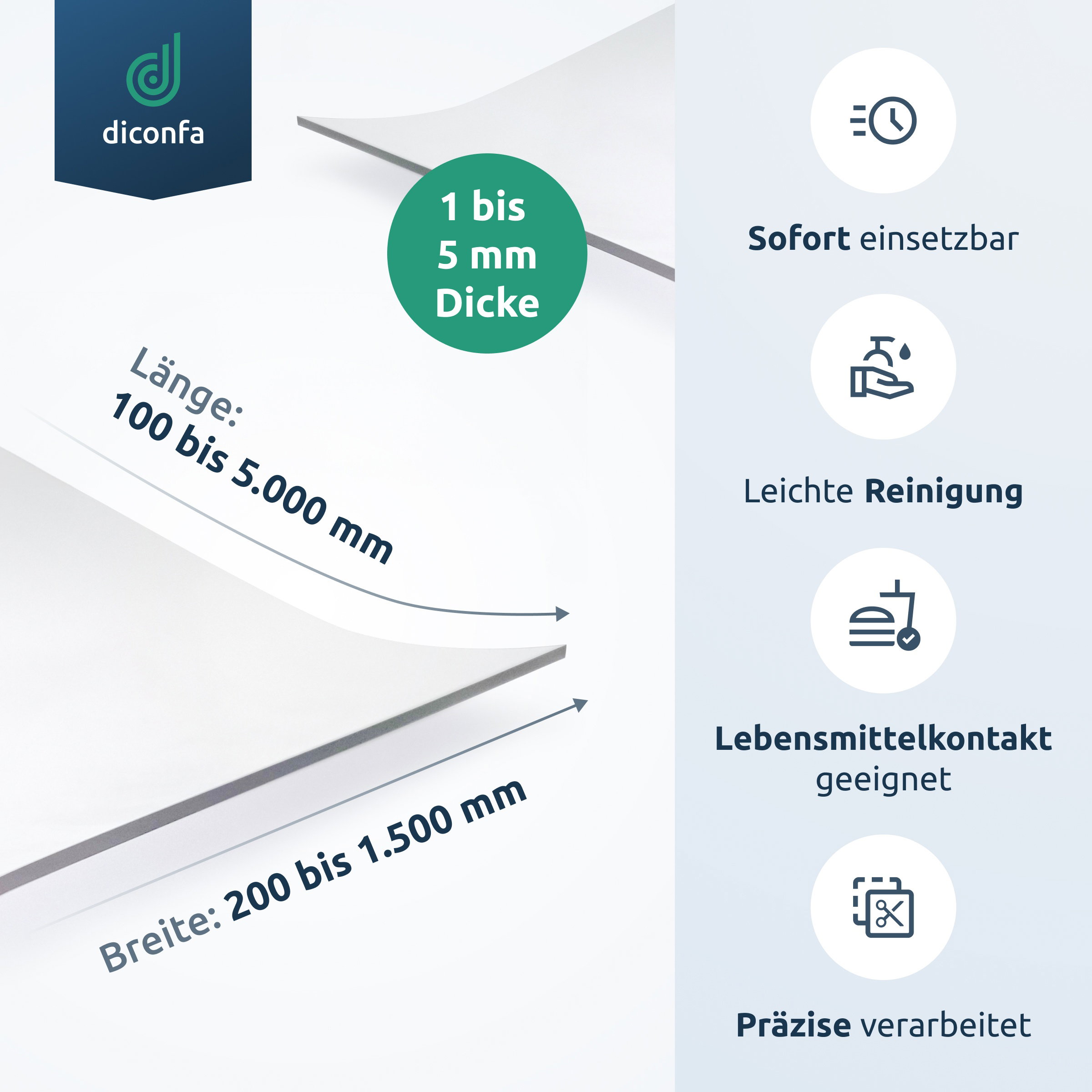 Tischfolie transparent 45 Grad V-Kante nach Maß