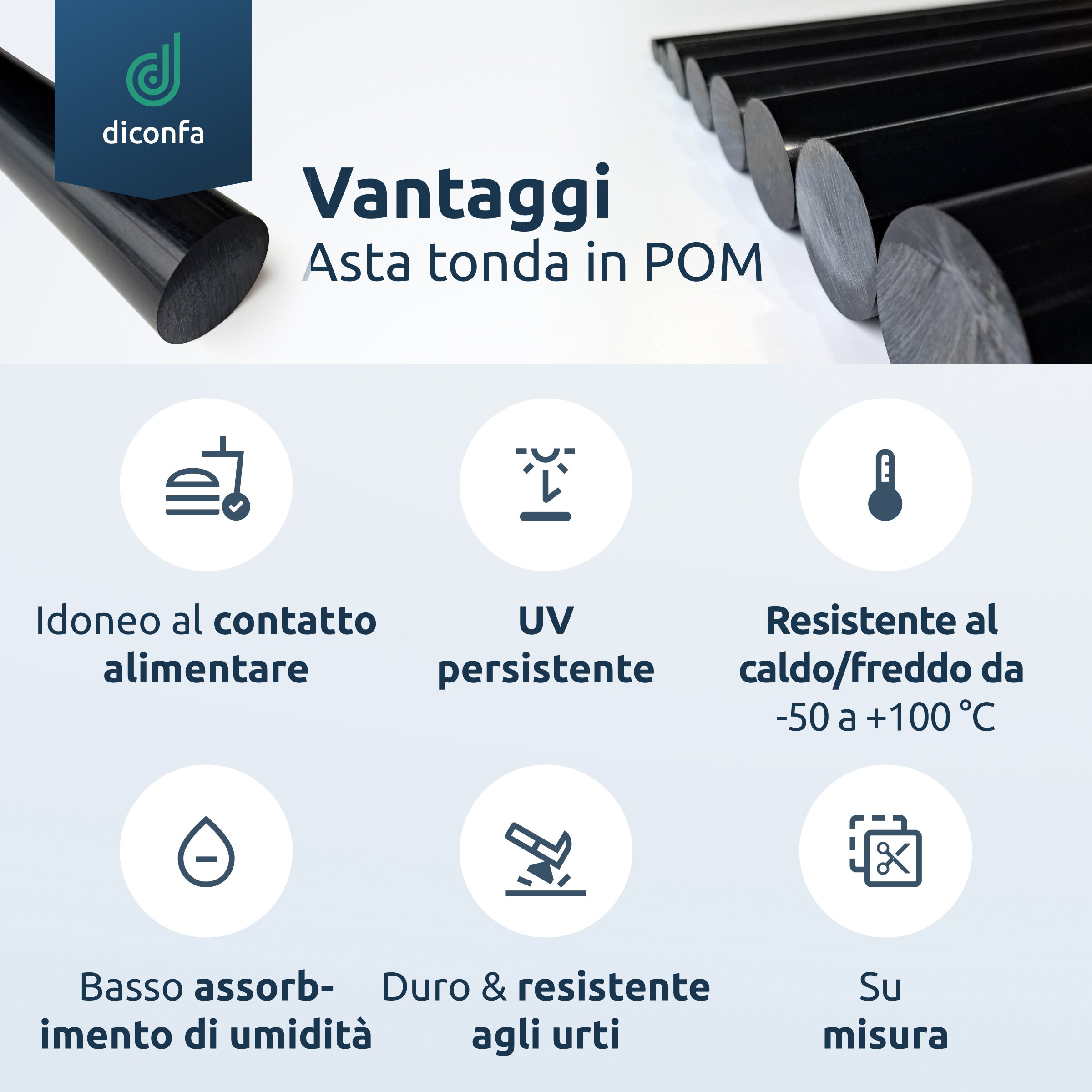 Asta tonda in POM nero su misura