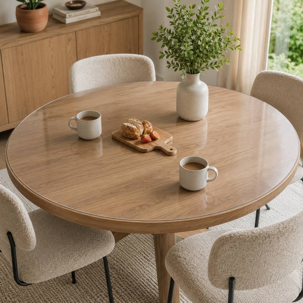 Runder Tisch mit transparenter Tischfolie