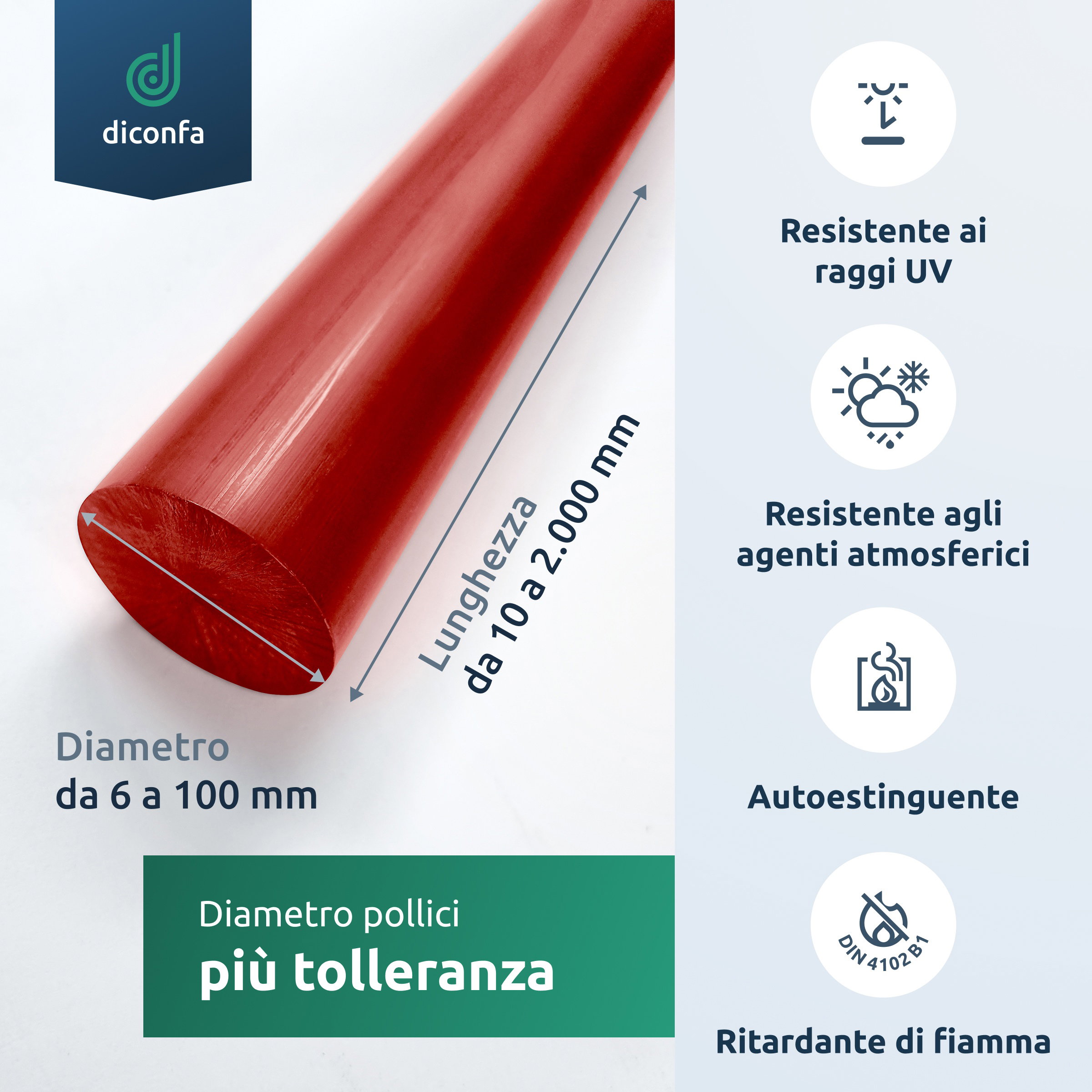 Asta tonda in PVC rossa su misura