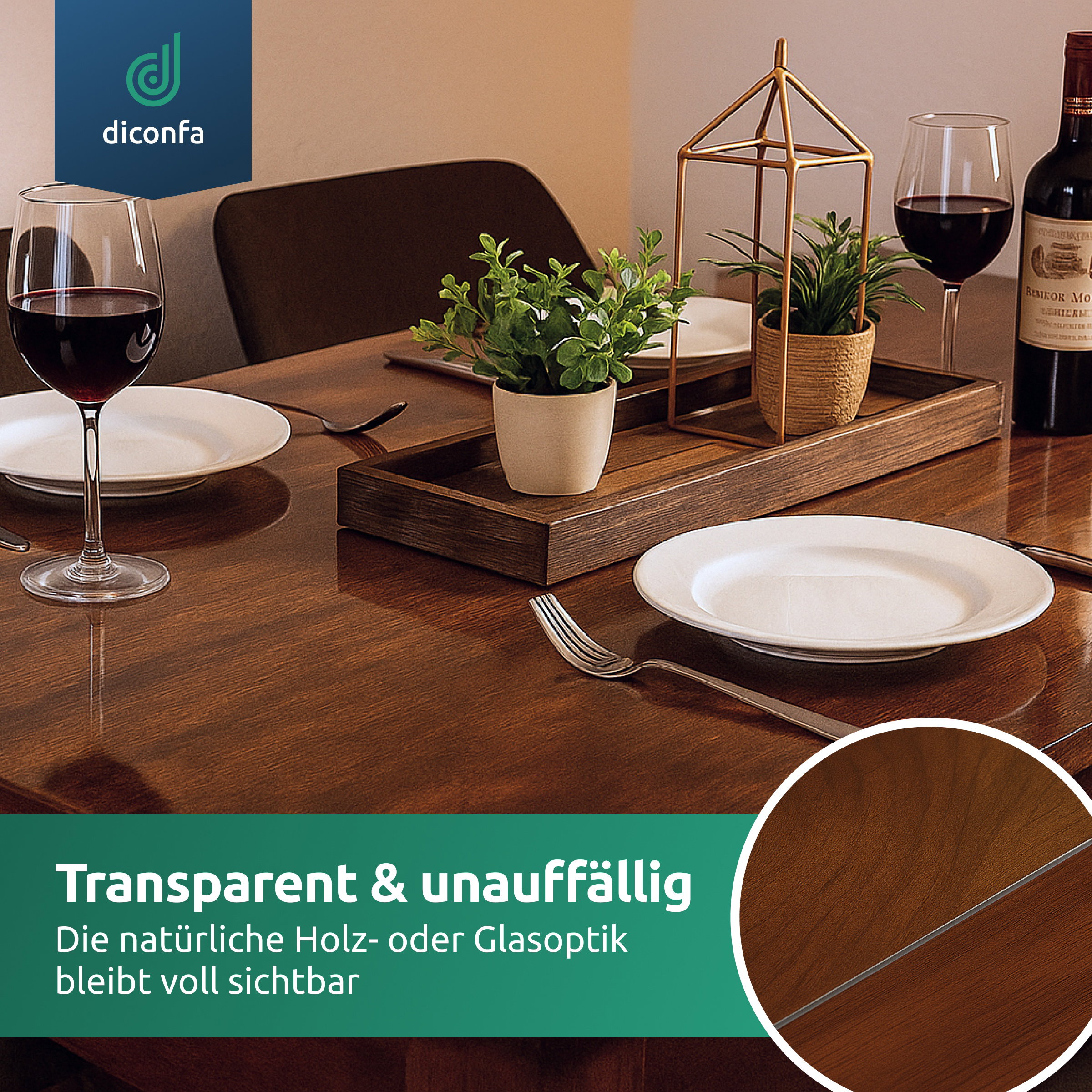 Tischfolie transparent 45 Grad V-Kante nach Maß