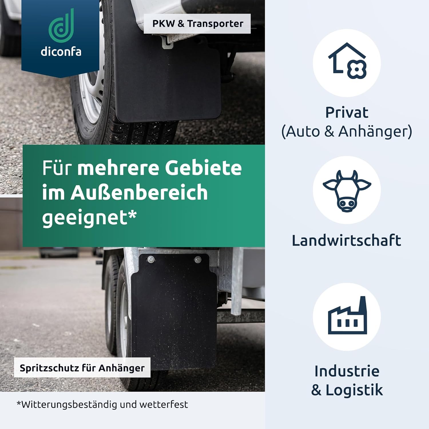diconfa PROFILINE Universal Mud Flaps EPDM Solid Rubber 3–4 mm 230–250 mm 1–10 Pieces Made in Germany