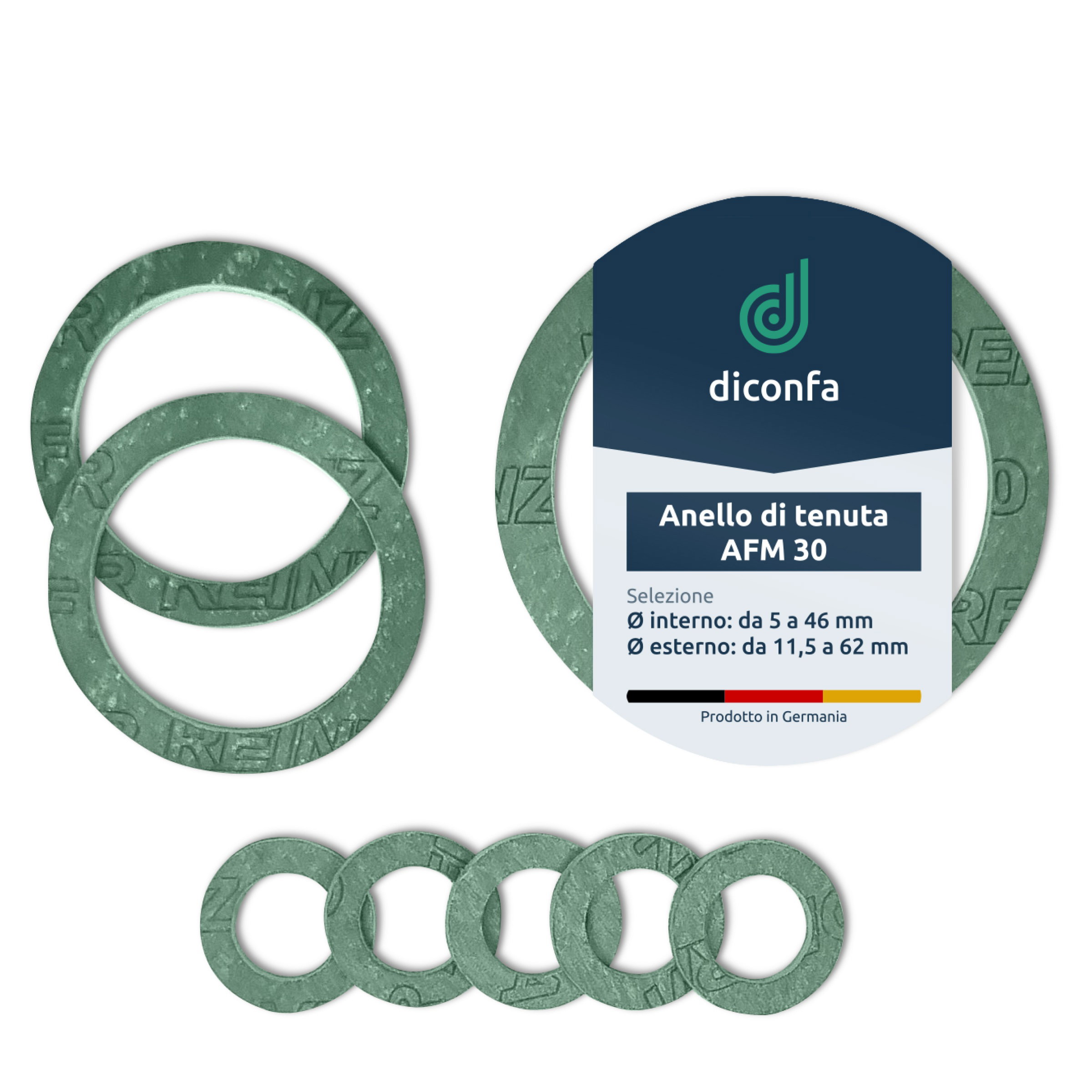 diconfa AFM30 Guarnizione piatta – da 1/4 a 2 pollici – Materiale fibroso resistente fino a 250 °C