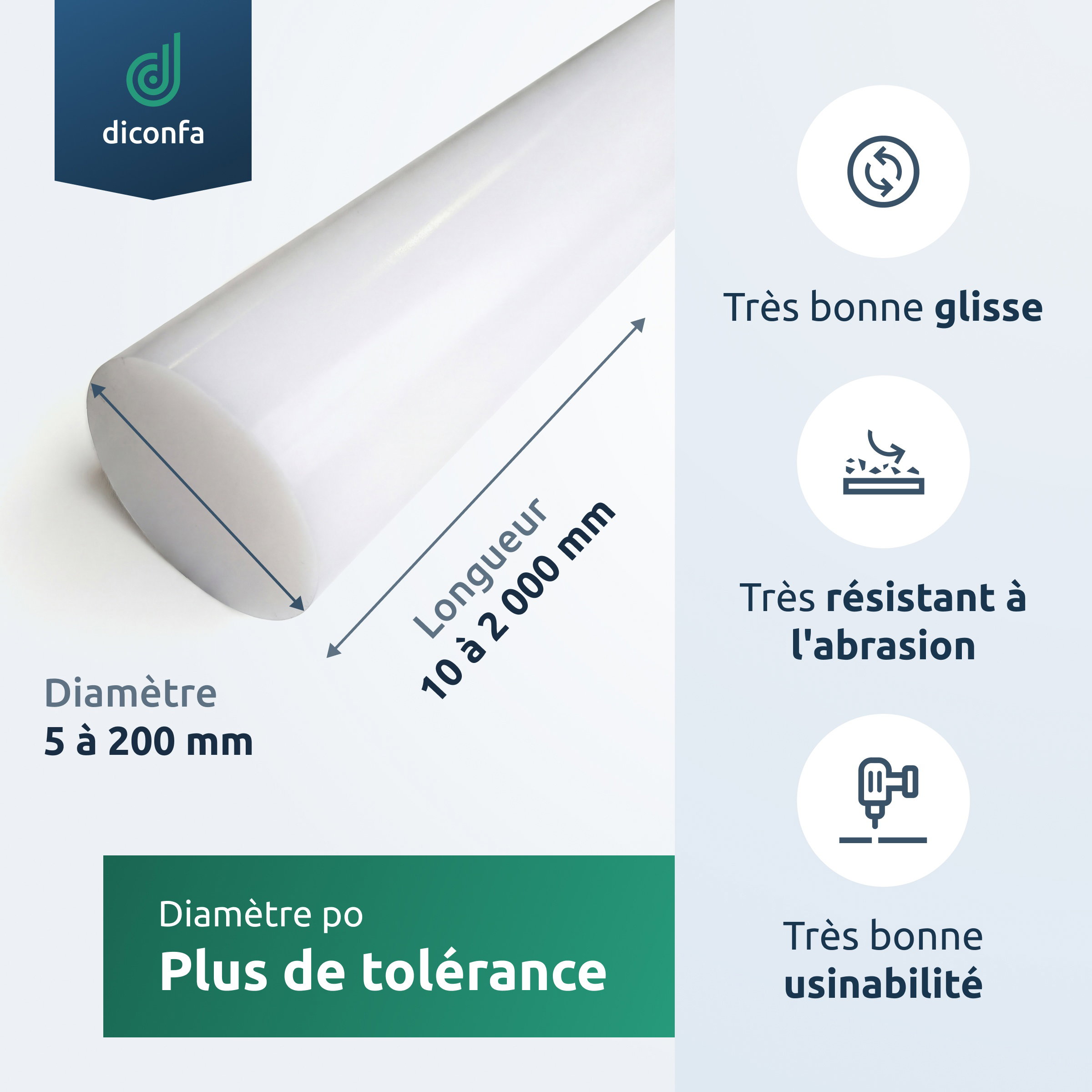 Barre ronde en POM naturel sur mesure diconfa