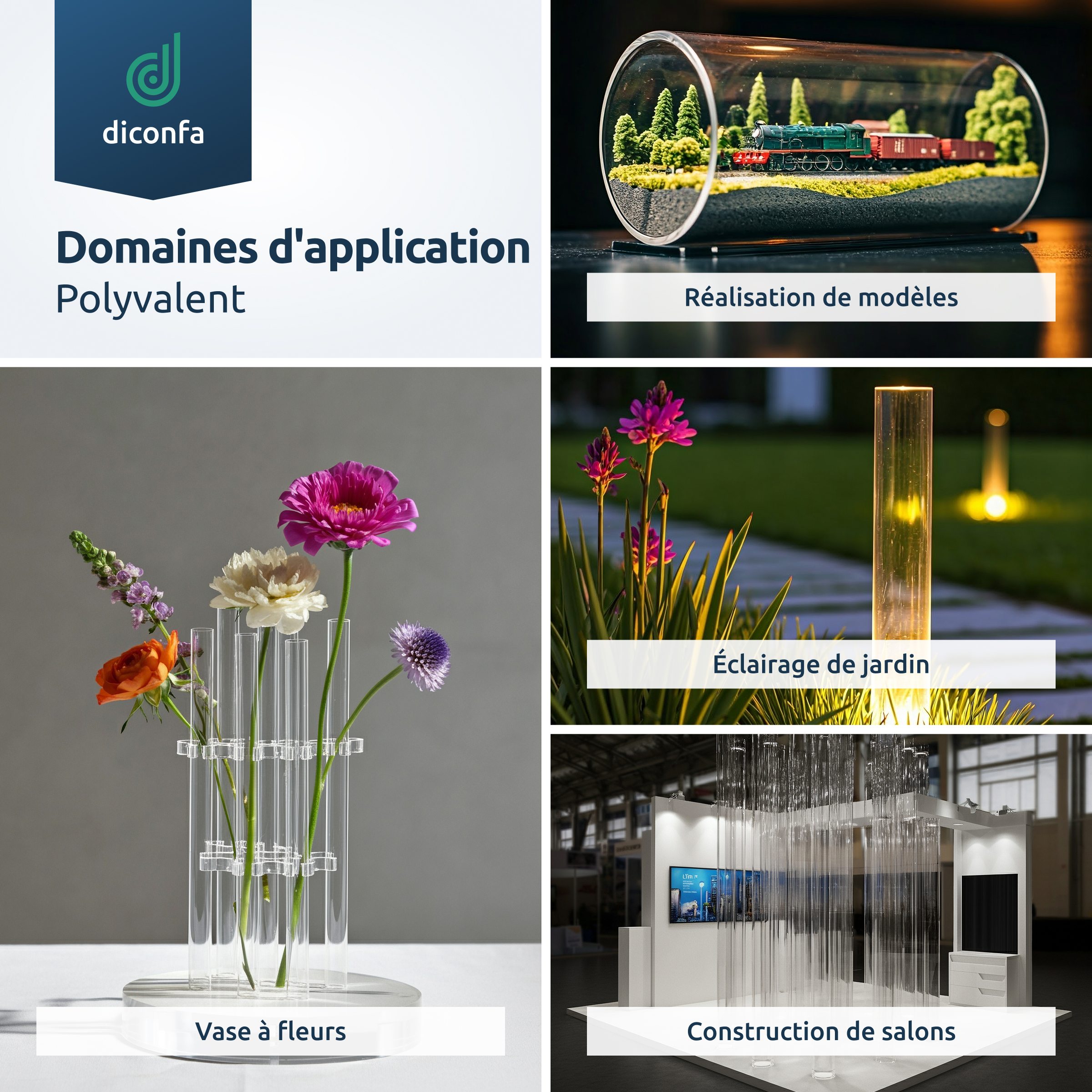 Tube en plastique acrylique diconfa transparent sur mesure