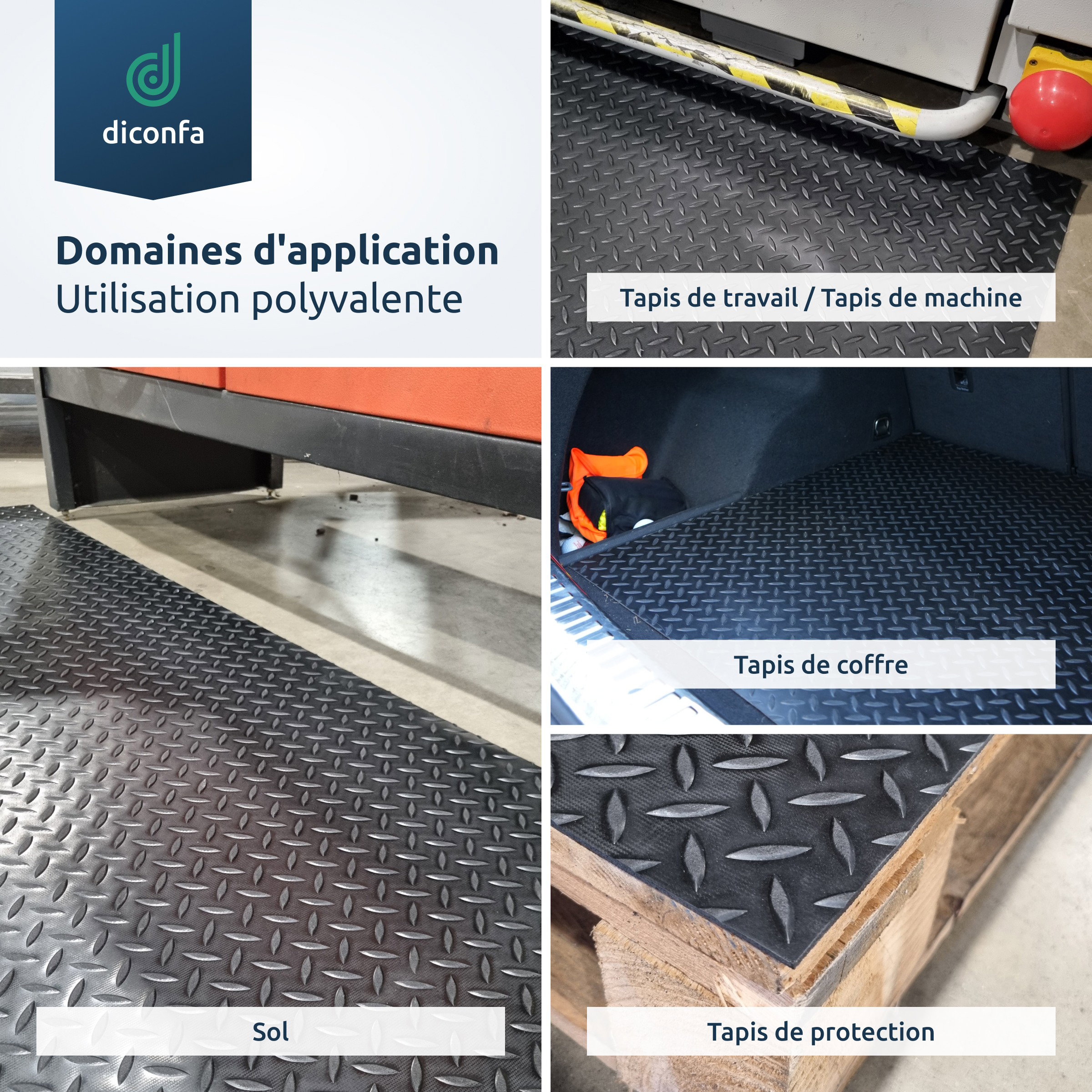 Tapis en caoutchouc diconfa Diamant Tôle larmée 3 mm d'épaisseur