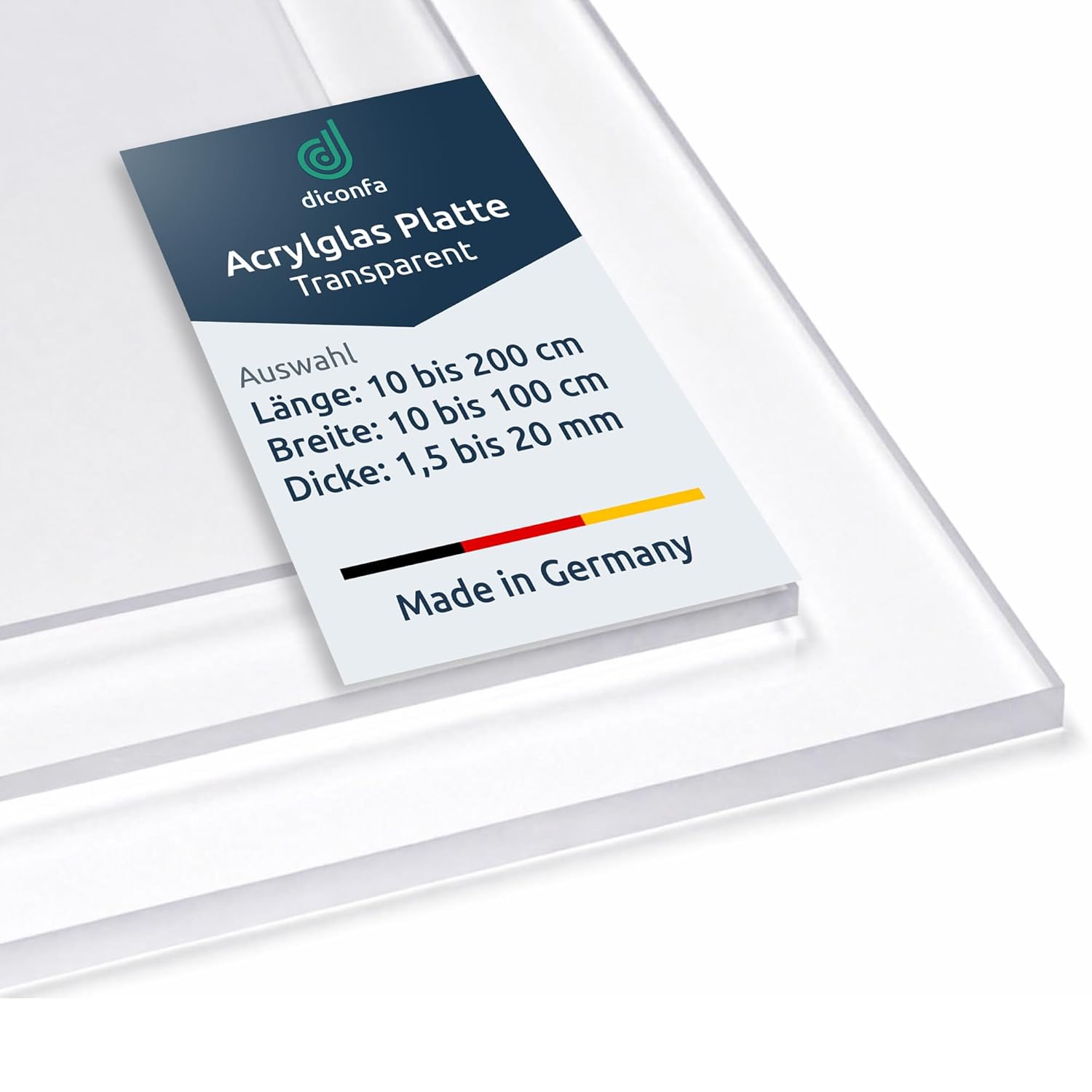diconfa PROFILINE Plaque Acrylique PMMA XT Transparente sur Mesure 1,5–4 mm 100x100–1000x2000 mm