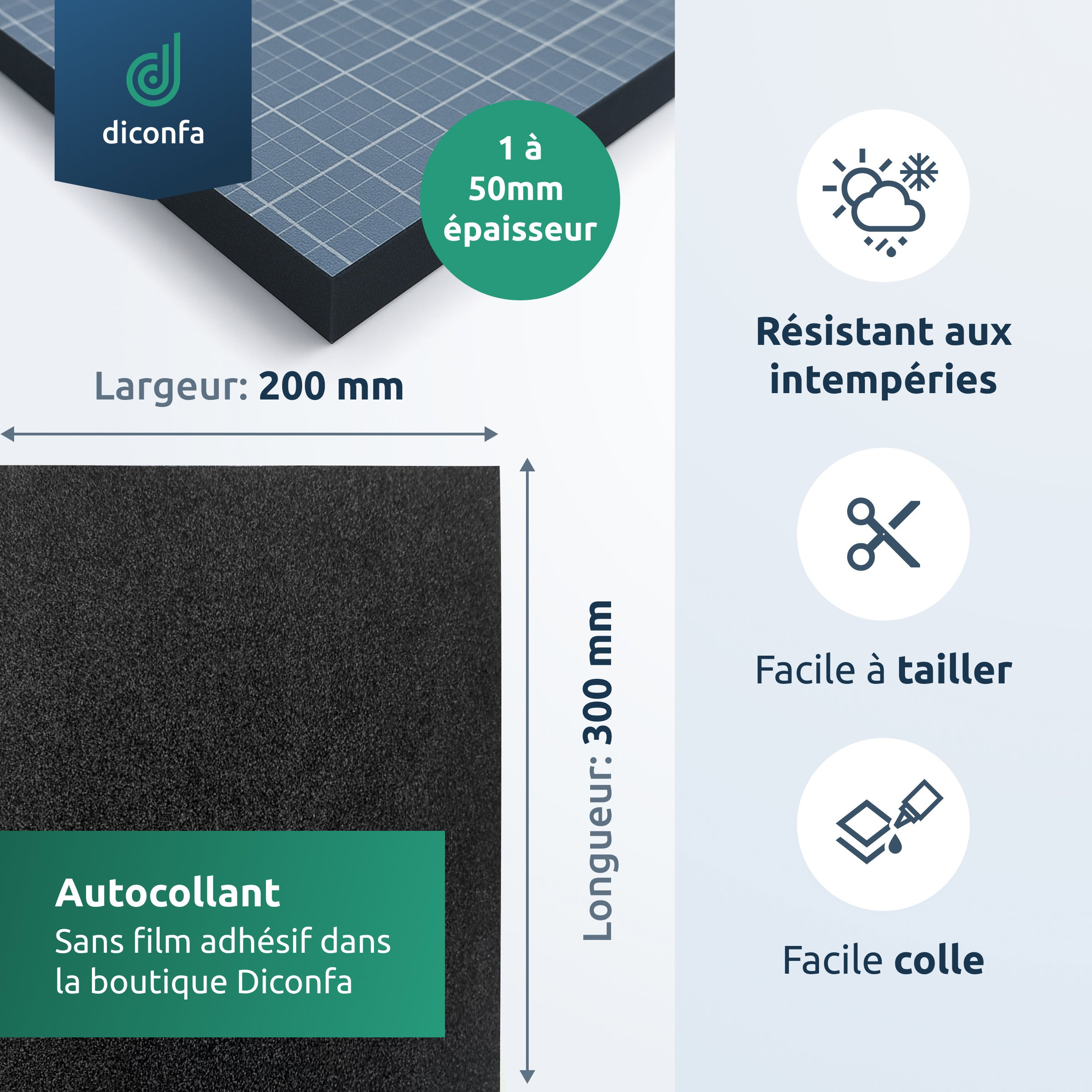 plaque de mousse en caoutchouc cellulaire EPDM env. DIN A4 – autocollante