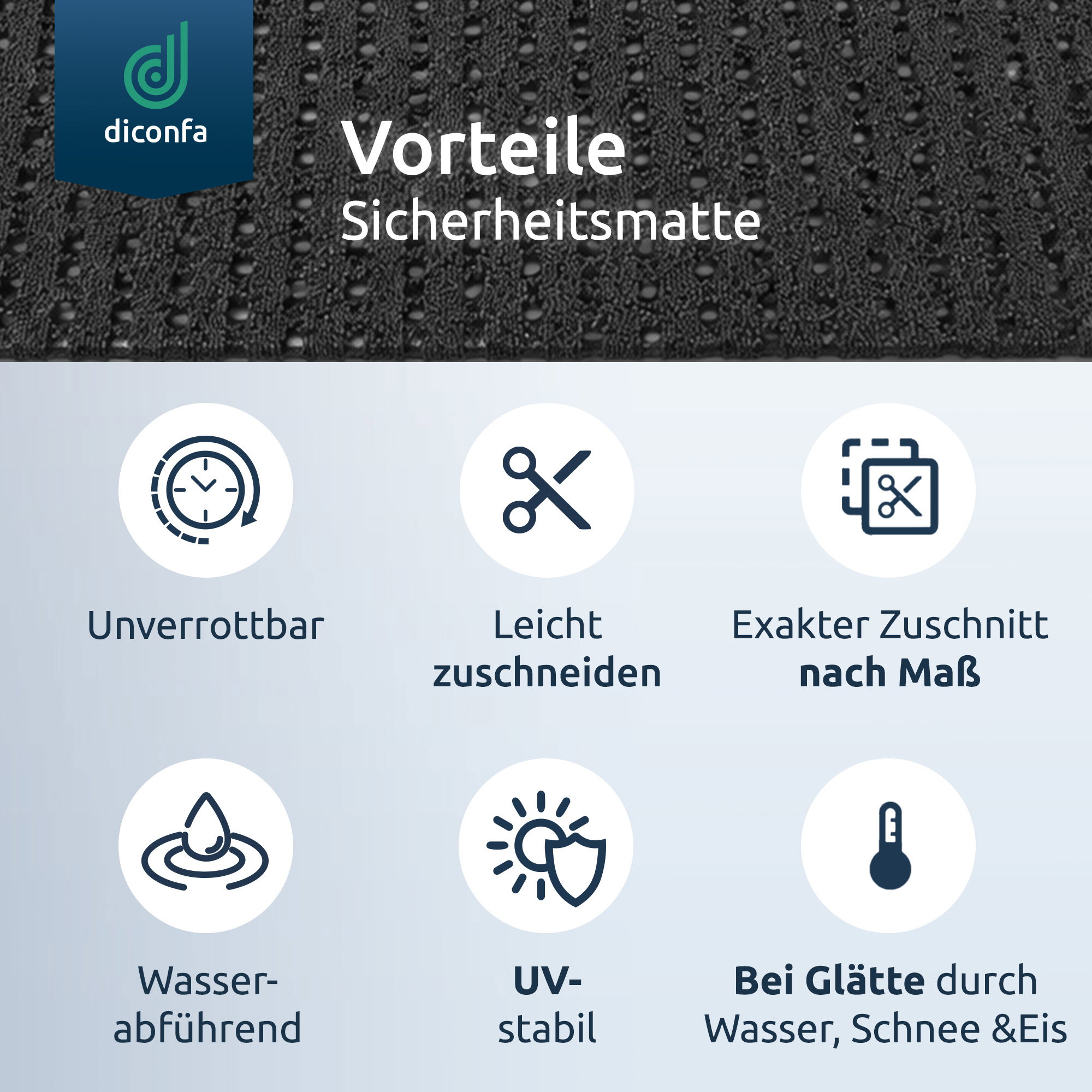 diconfa Tapis de sécurité PVC antidérapant gris, 0,1–1,8 m de largeur, 0,1–10 m de longueur, 6 mm d'épaisseur