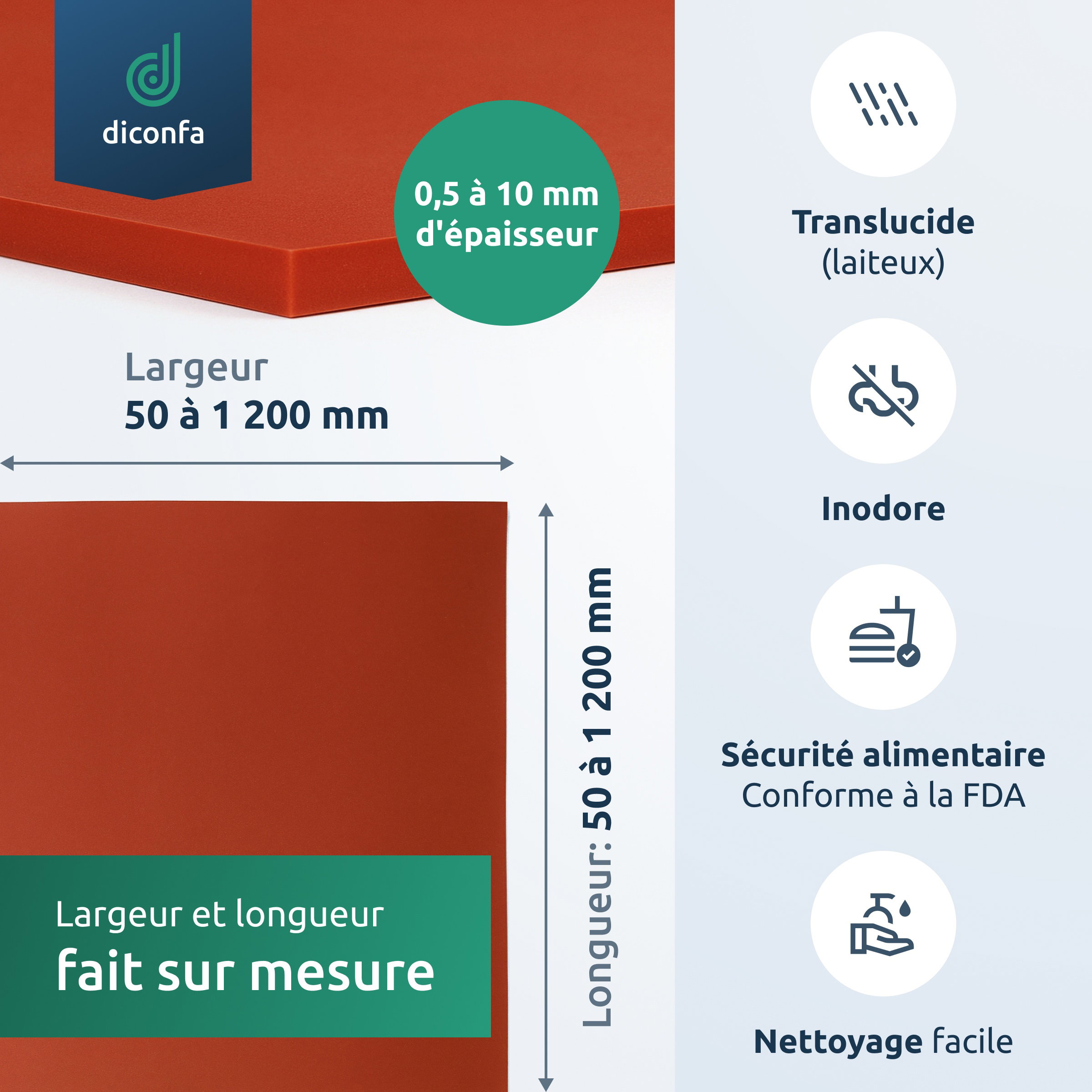 Plaque en silicone rouge sur mesure